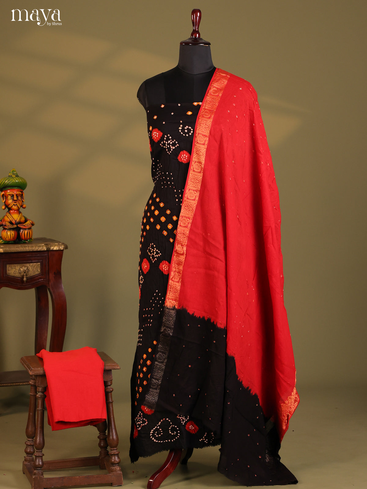 Black & Red - Bandhini salwar Unstitch