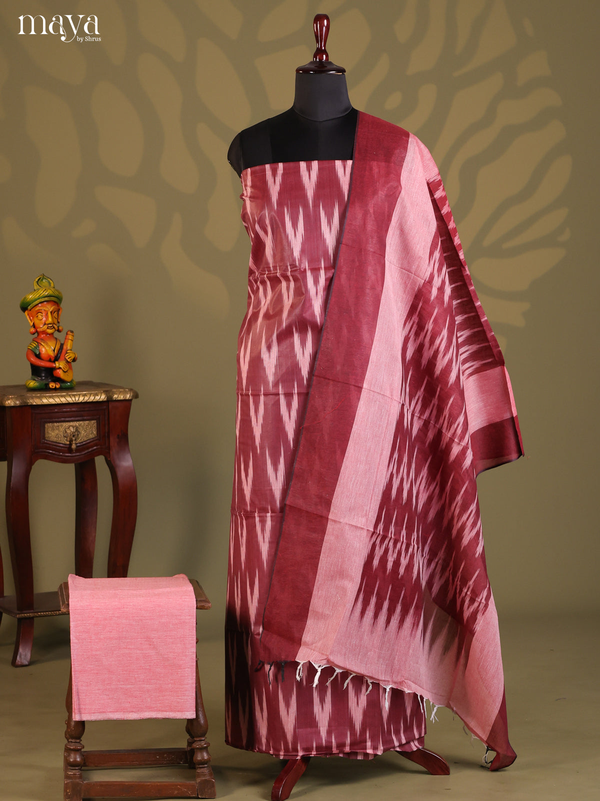 Maroon & Pink - Ikkat Salwar Unstitch