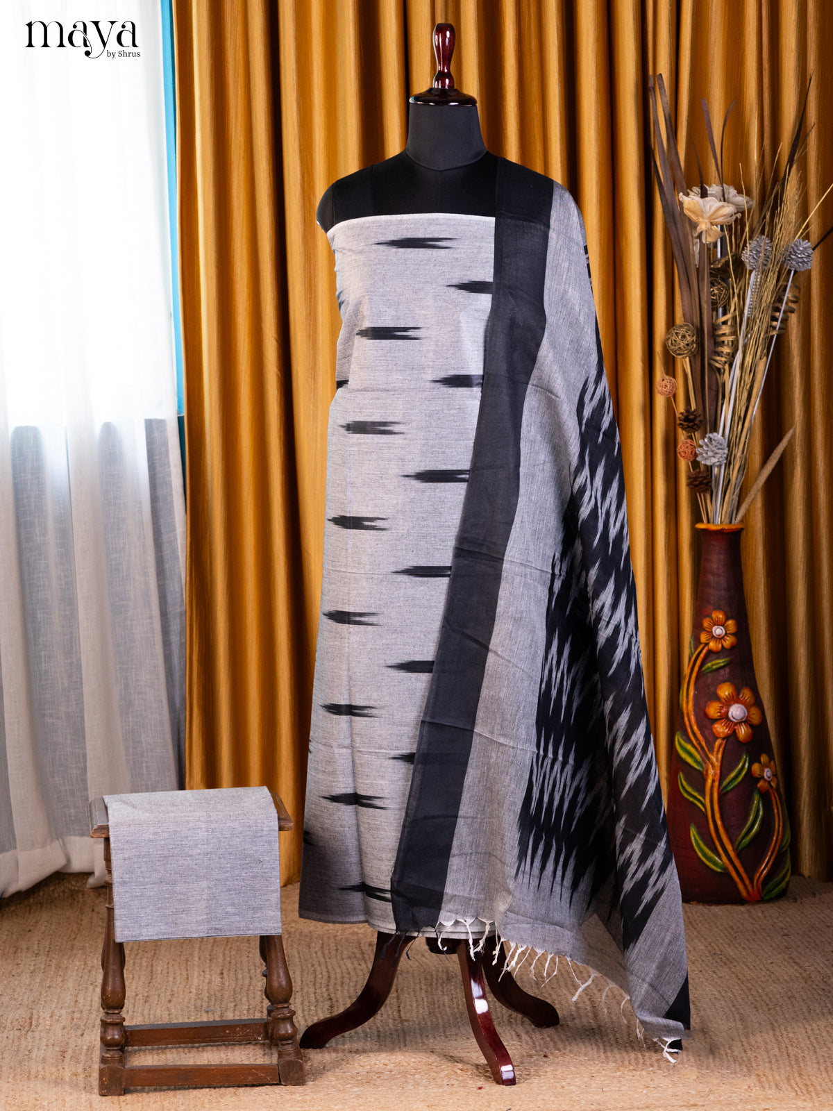 Grey & Black - Ikkat Salwar Unstitch