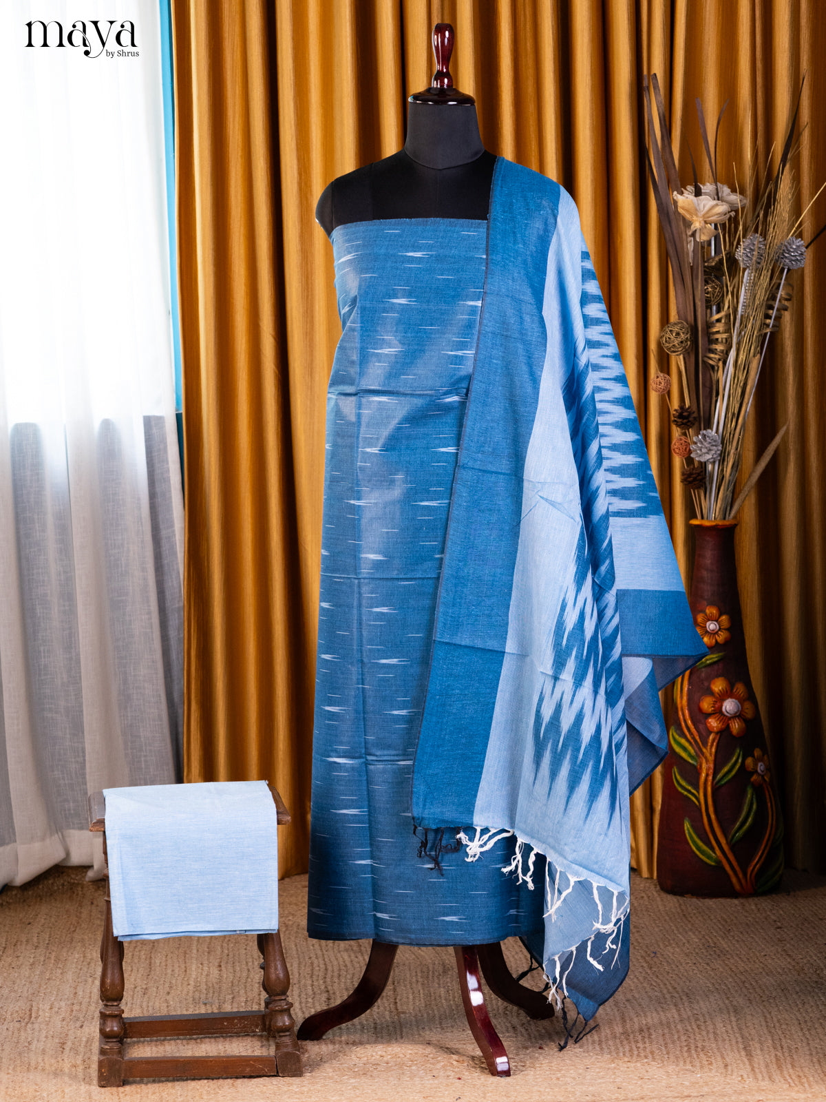Blue & Lite Blue Ikkat Salwar Unstitch