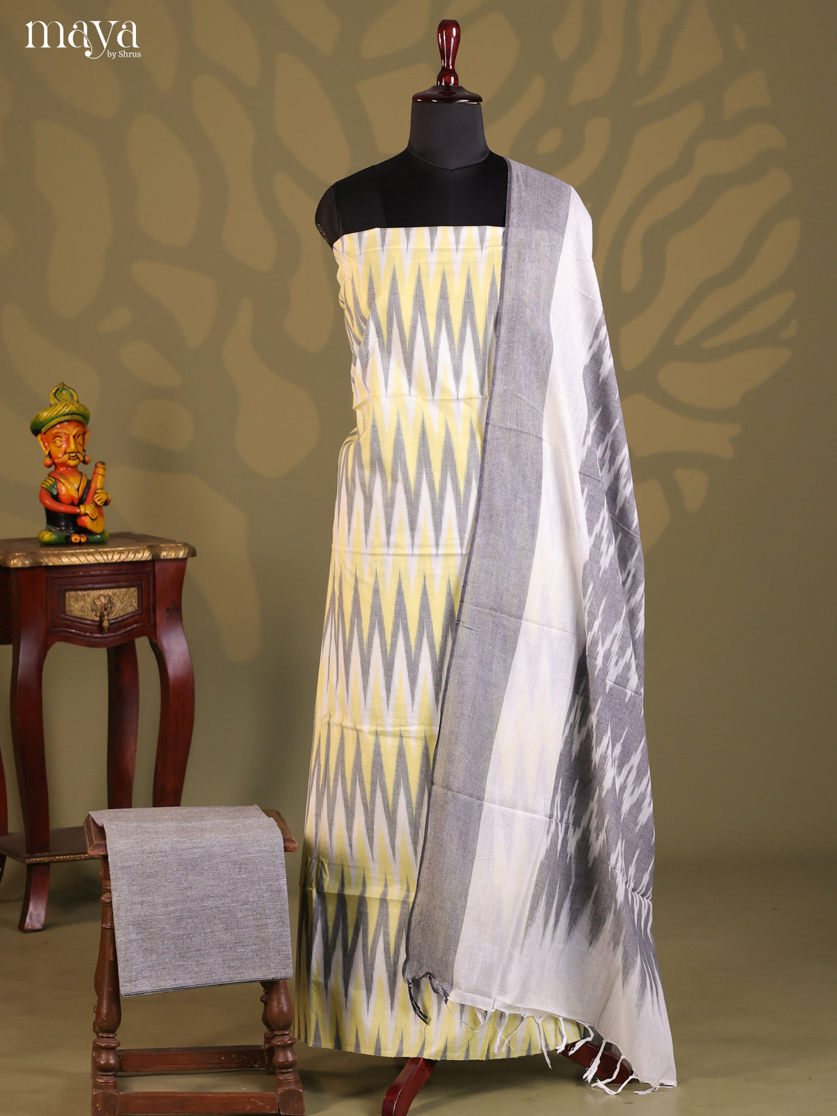 Yellow & Grey- Ikkat Salwar Unstitch
