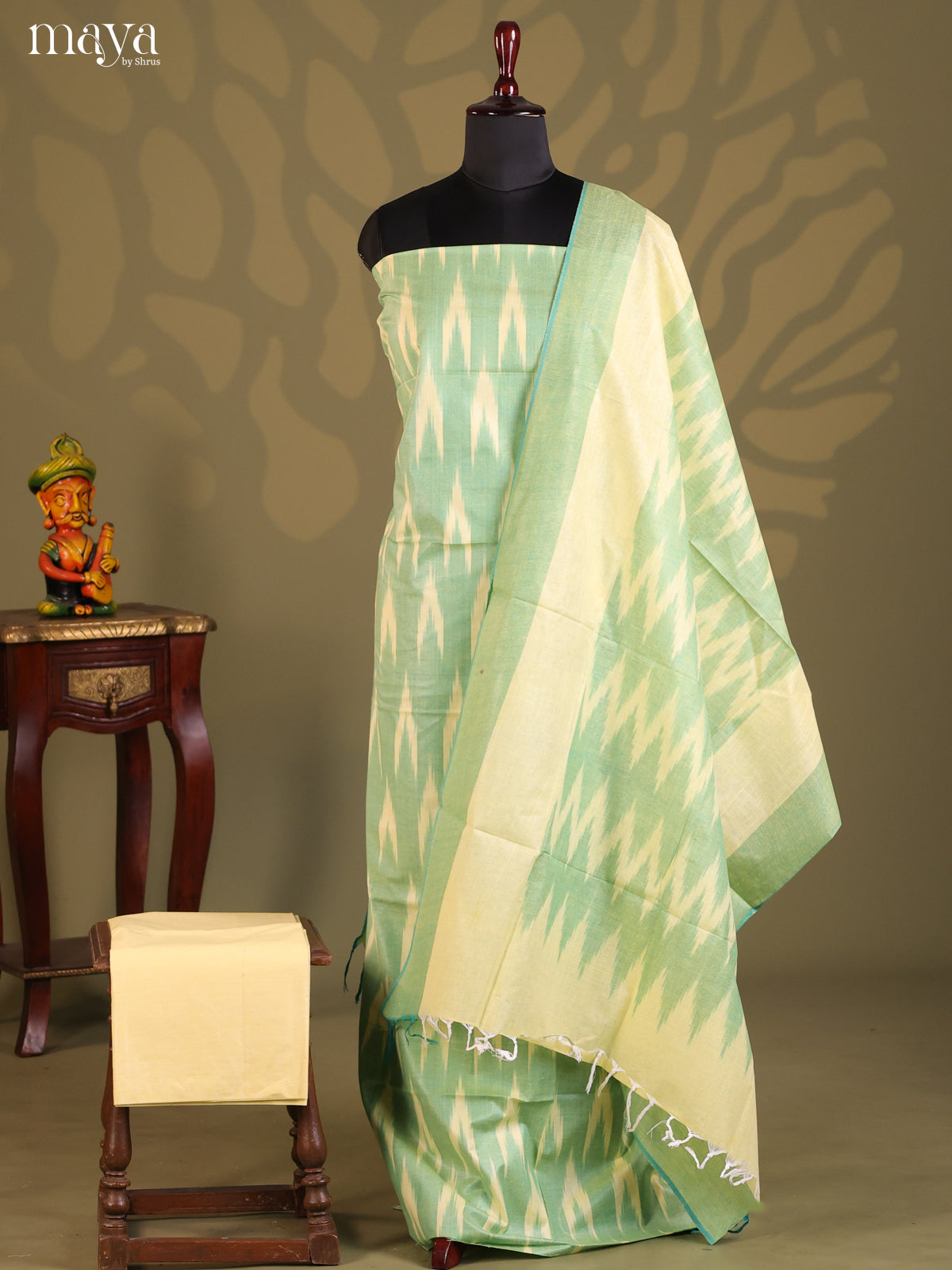 Green & Cream - Ikkat Salwar Unstitch