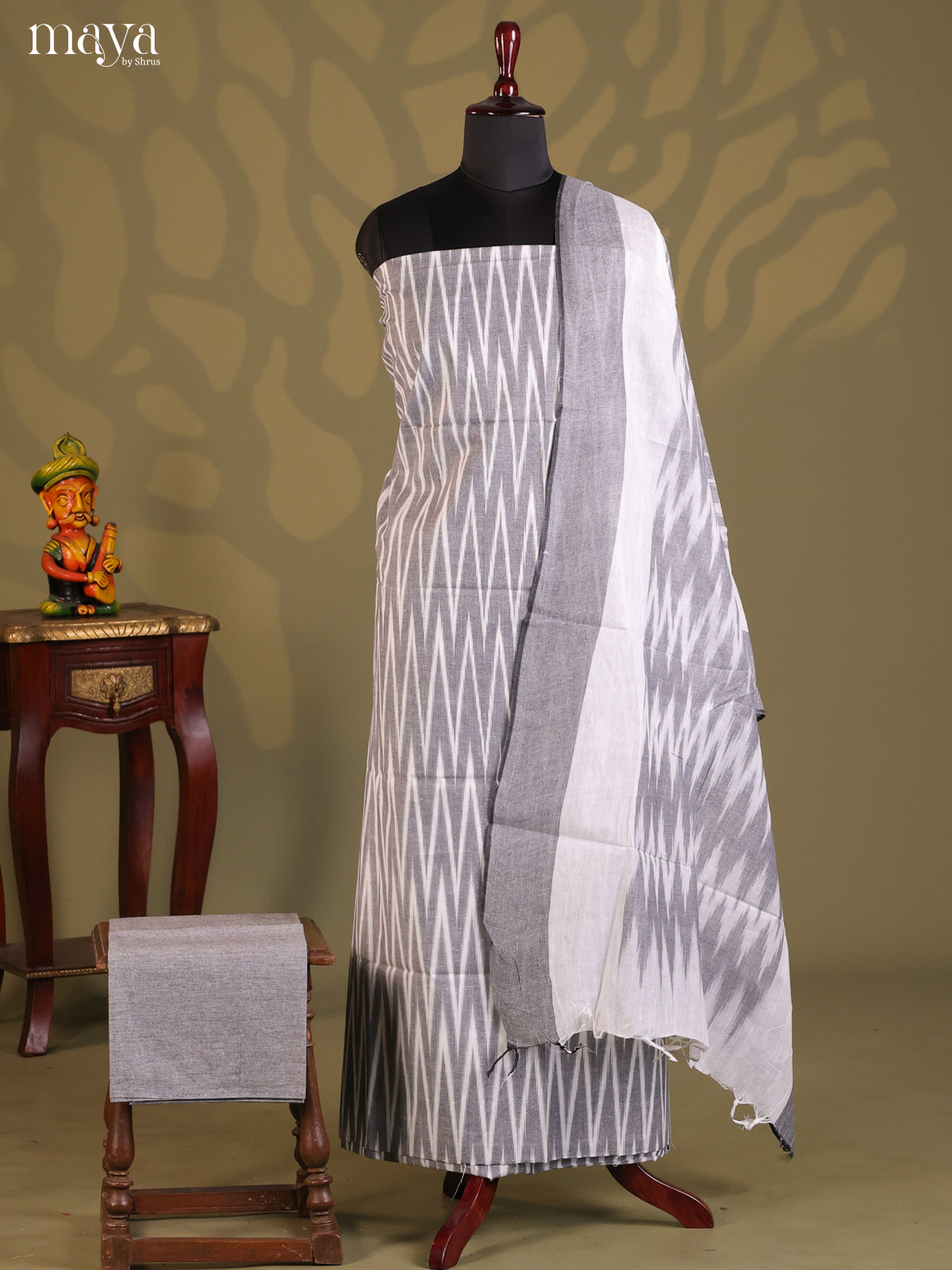 Grey & White - Ikkat Salwar Unstitch