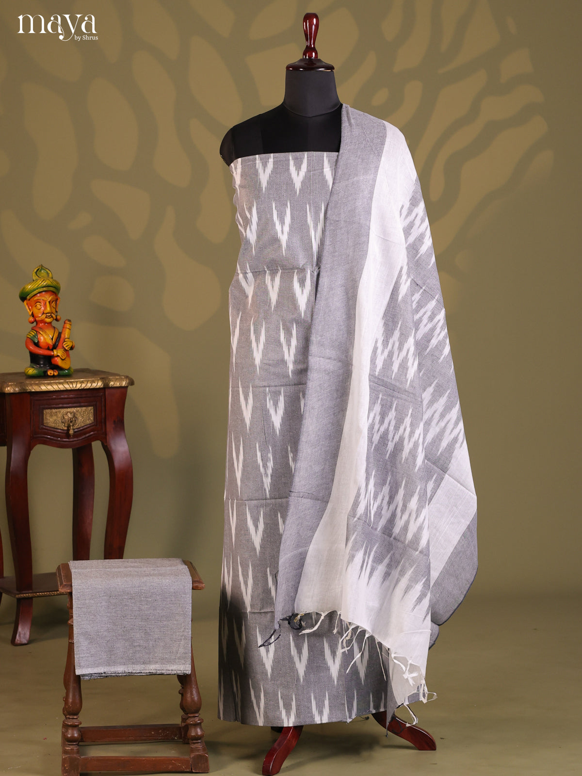 Grey & White - Ikkat Salwar Unstitch
