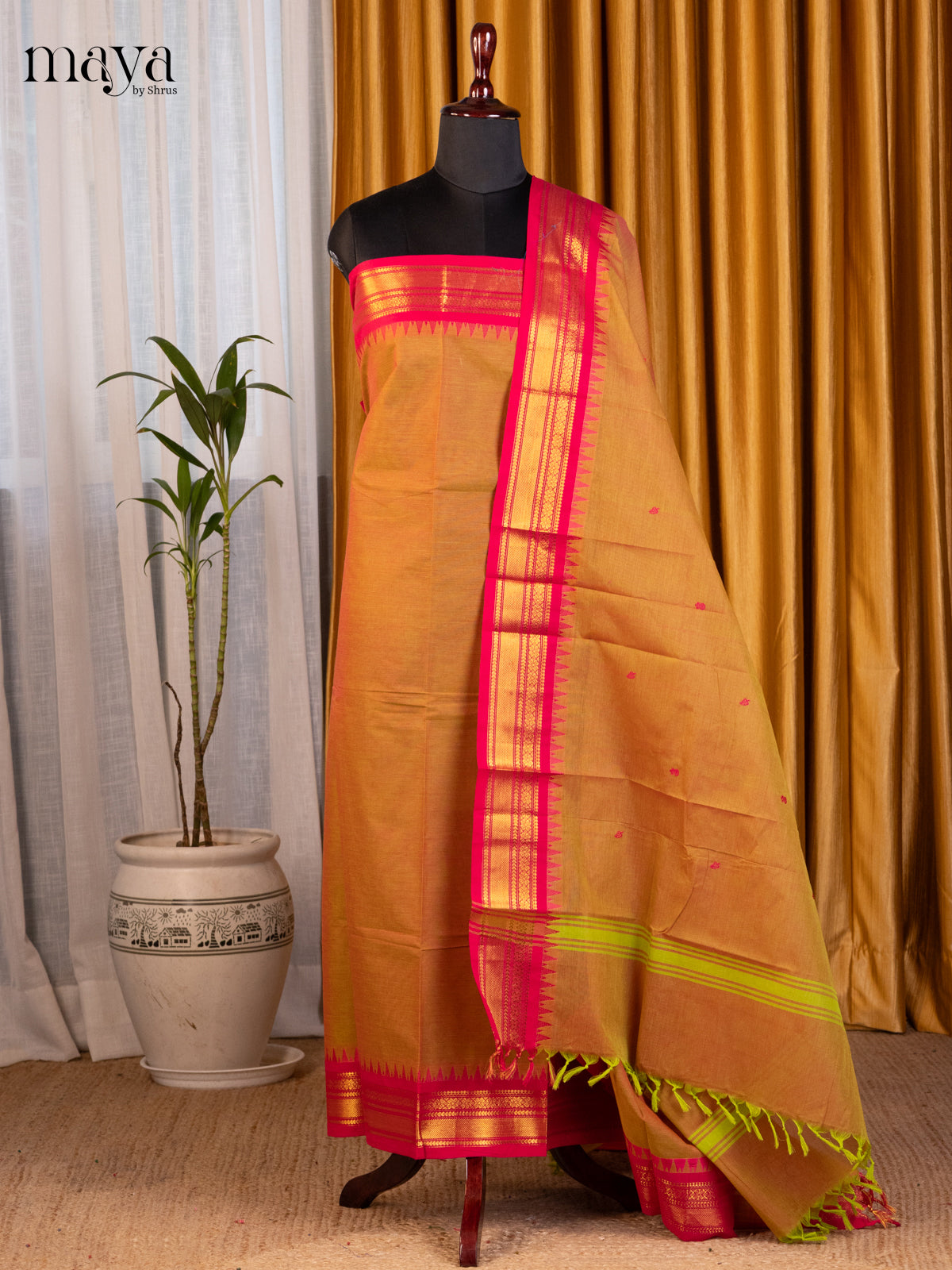 Mustard & Pink - chettinad top & dupatta combo