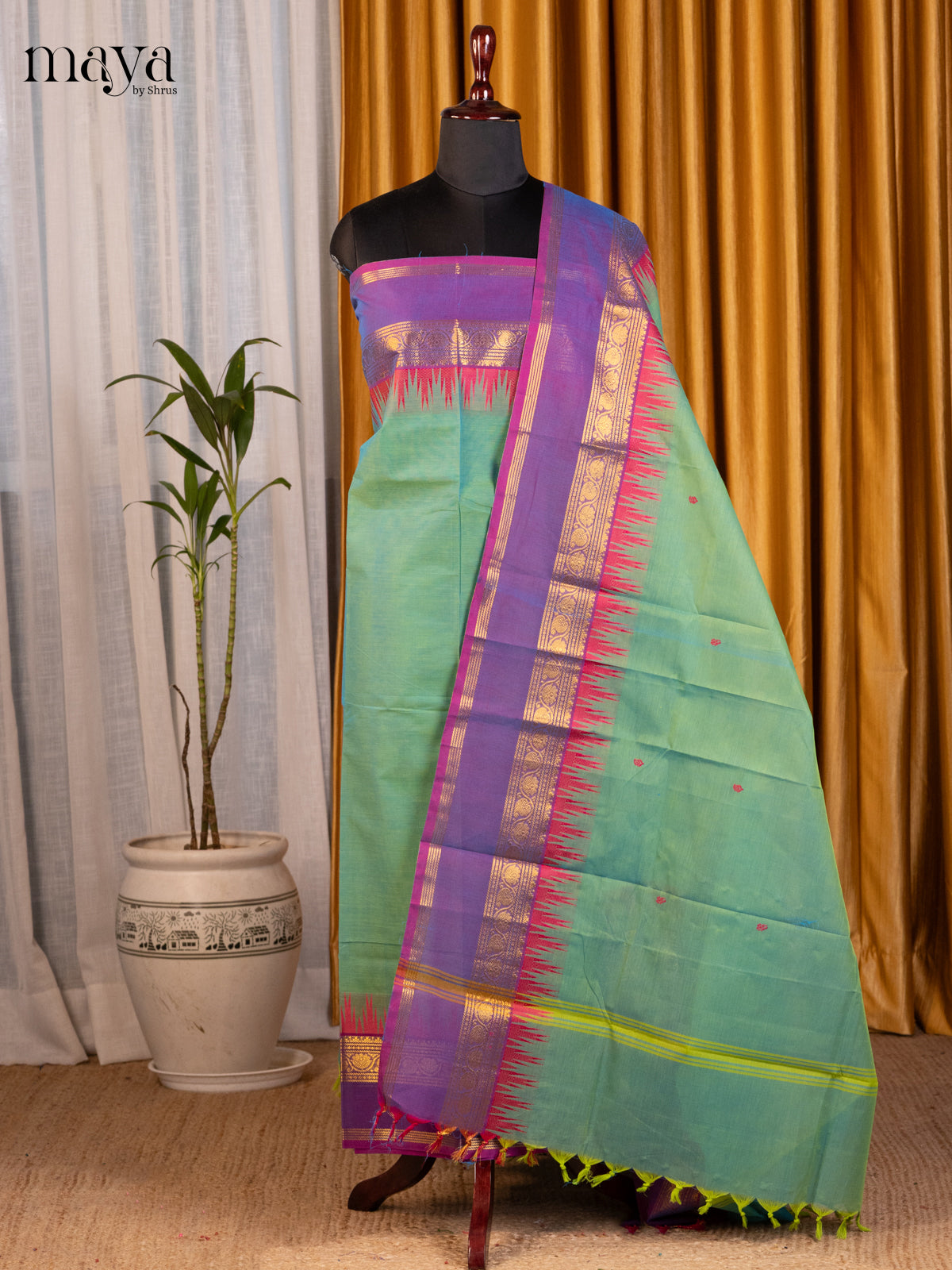 Pastel Green with Purple- chettinad top & dupatta combo