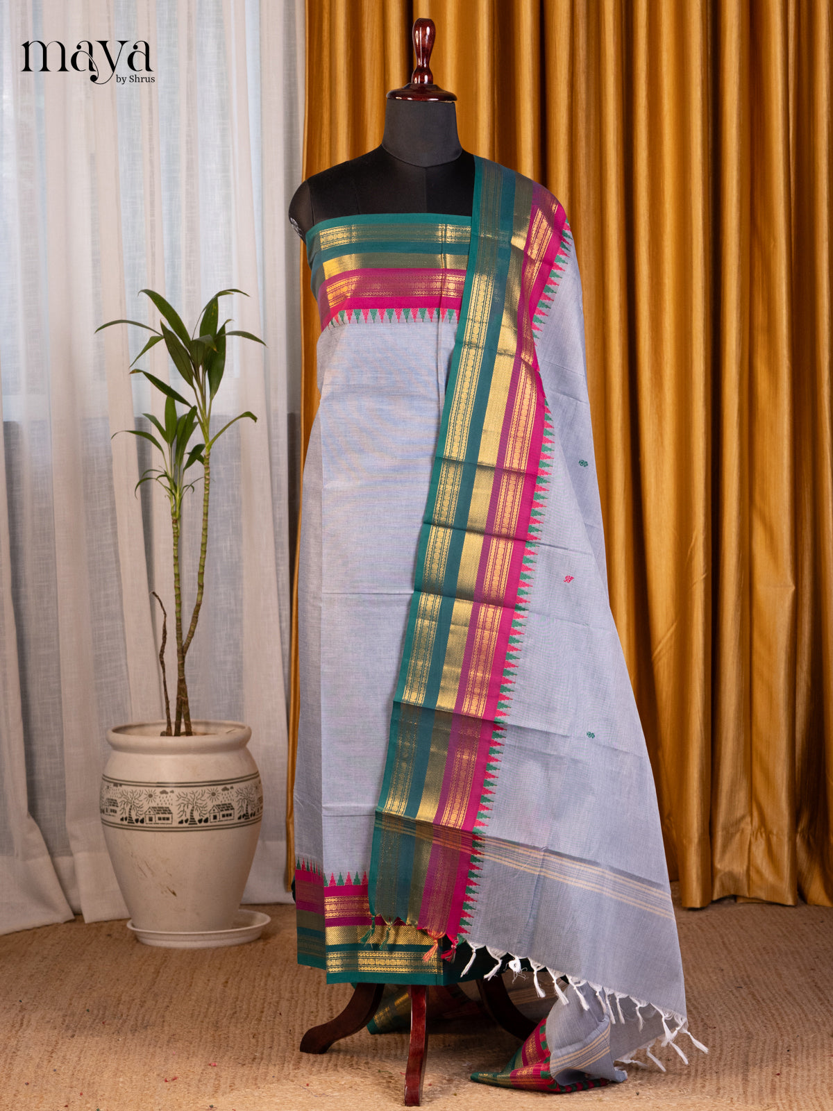 Lite blue & Pink- chettinad top & dupatta combo