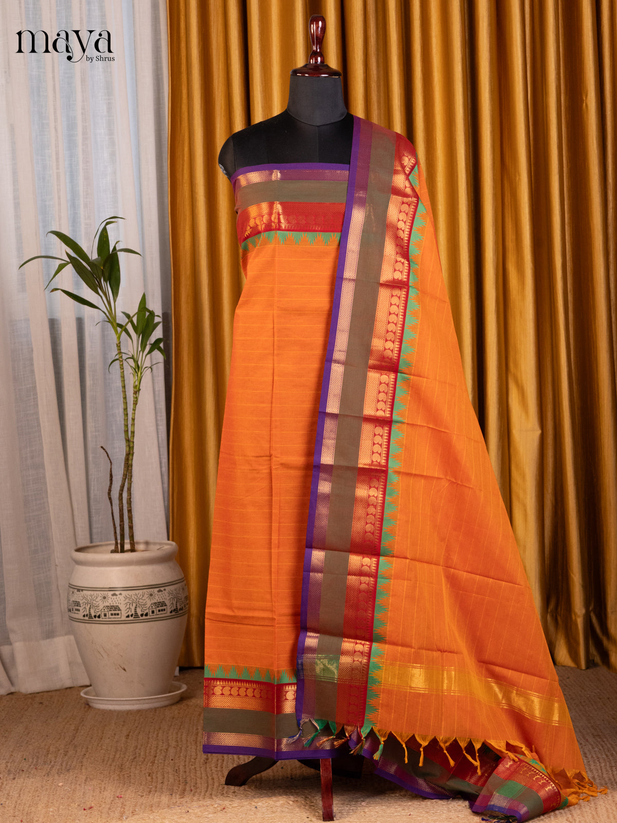 Orange & Purple - chettinad top & dupatta combo