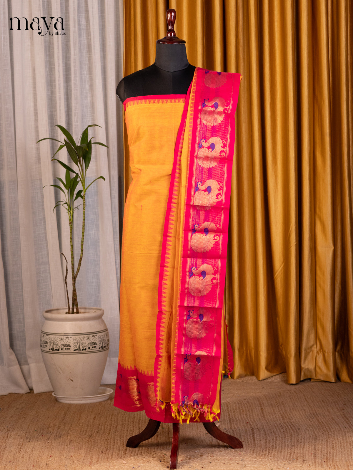 Mustard & Pink - chettinad top & dupatta combo