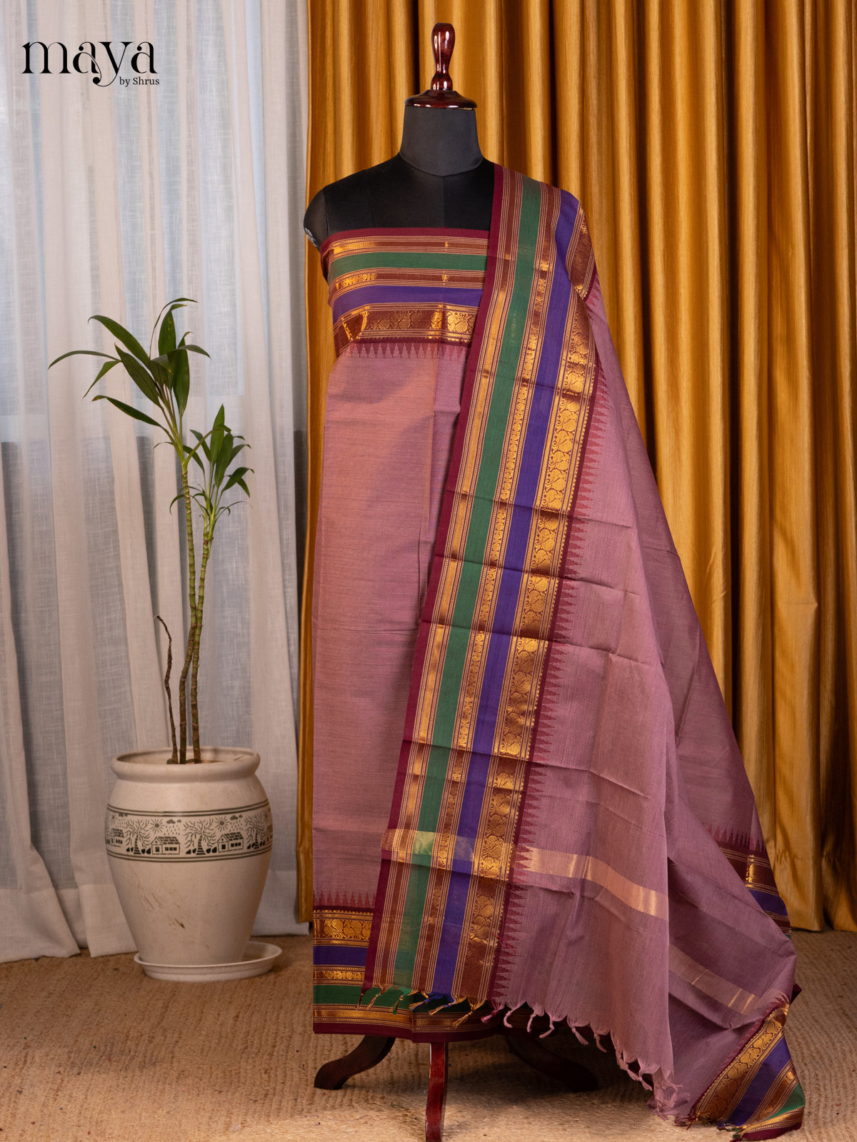 Onion Pink & Maroon - chettinad top & dupatta combo