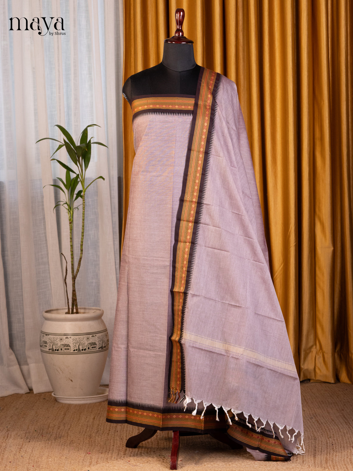 Mild Lavender & Black- chettinad top & dupatta combo