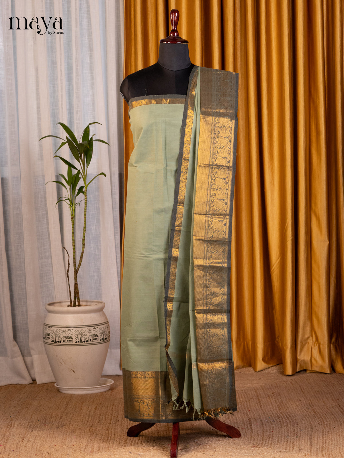 Grey Green & Grey- chettinad top & dupatta combo