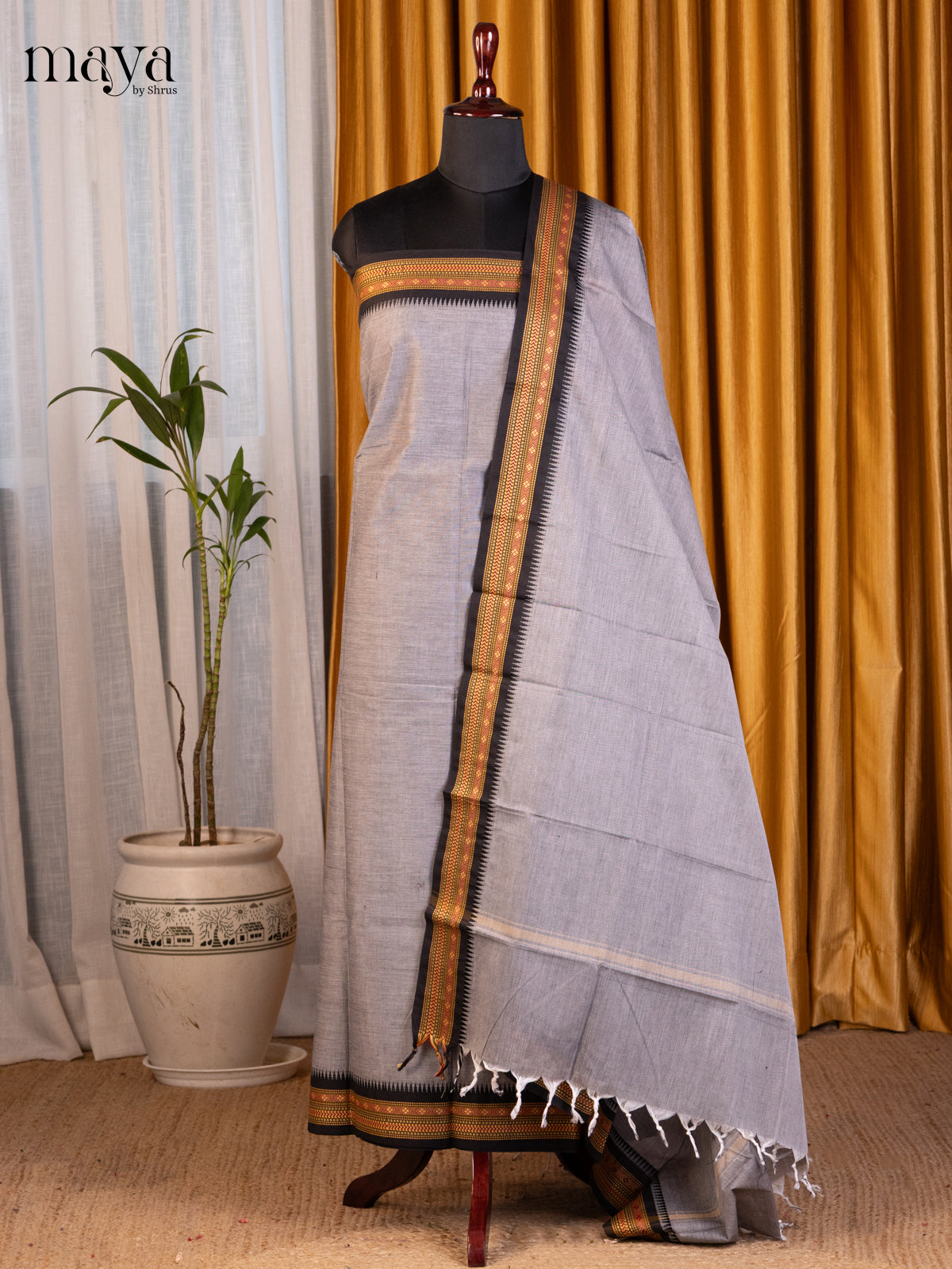 Grey & Black - chettinad top & dupatta combo