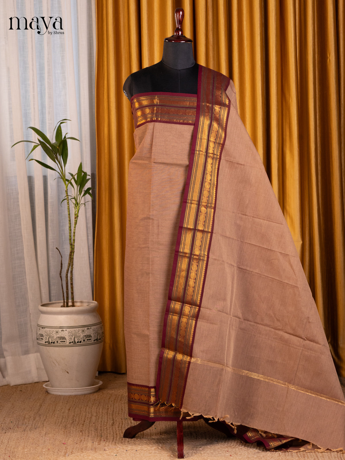 Lite Brown & Brown - chettinad top & dupatta combo