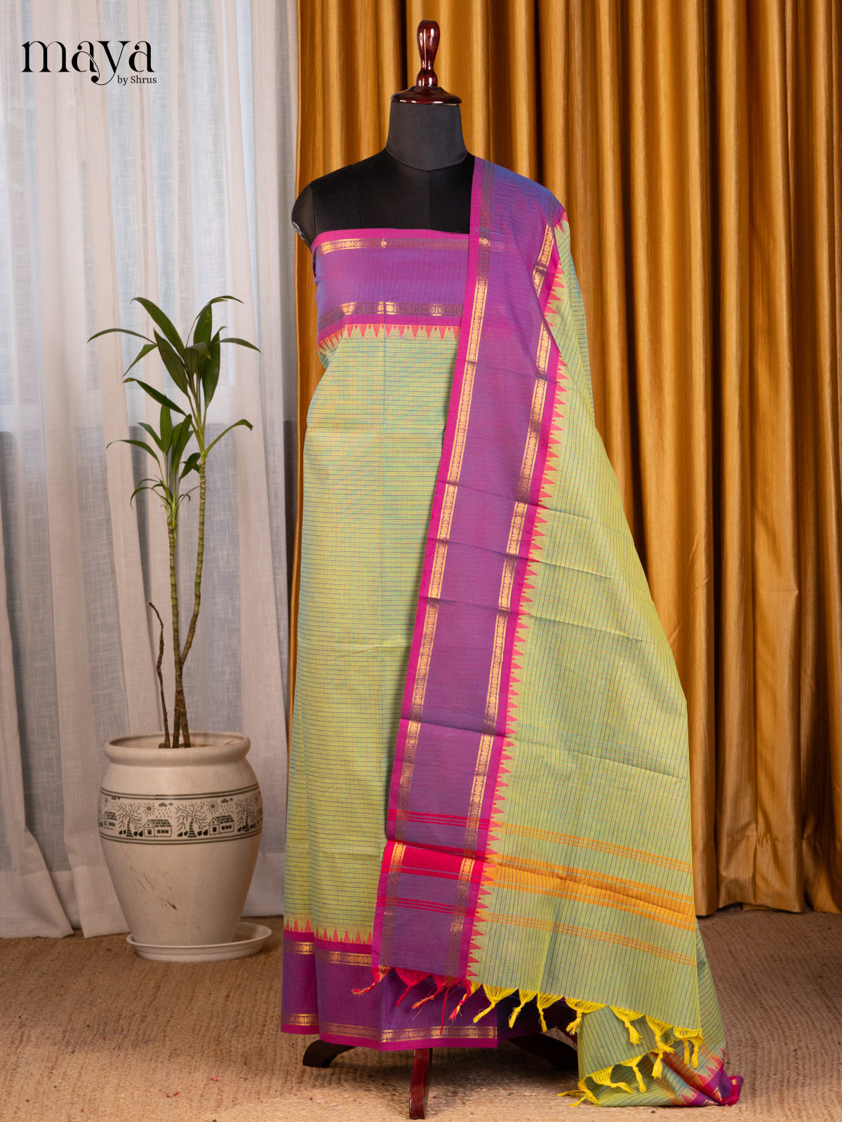 Pista Green with Purple - chettinad top & dupatta combo