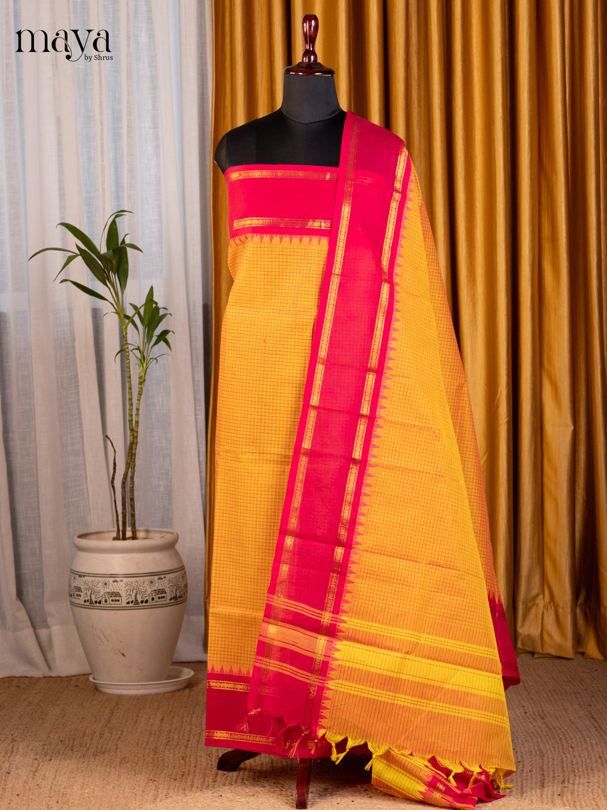 Yellow with Red - chettinad top & dupatta combo