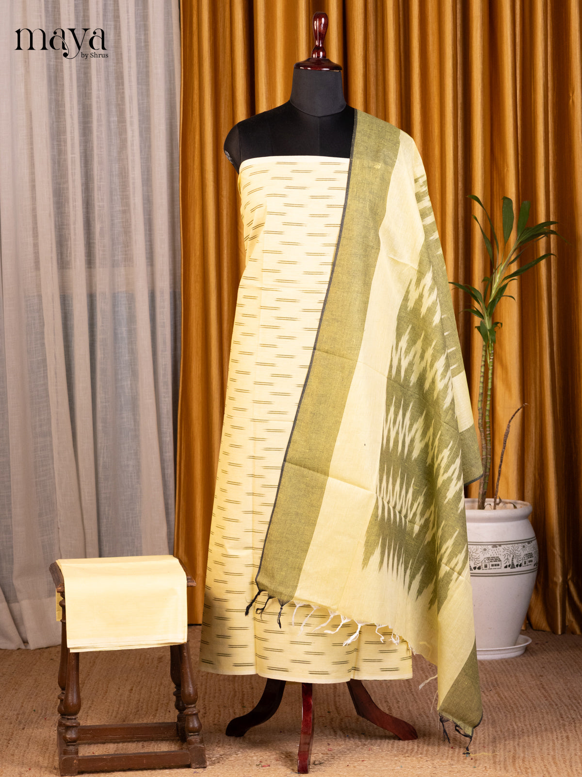 Lite Yellow & Green - Ikkat Salwar Unstitch