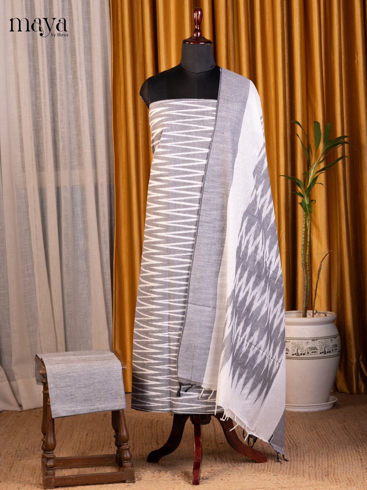Grey & White - Ikkat Salwar Unstitch