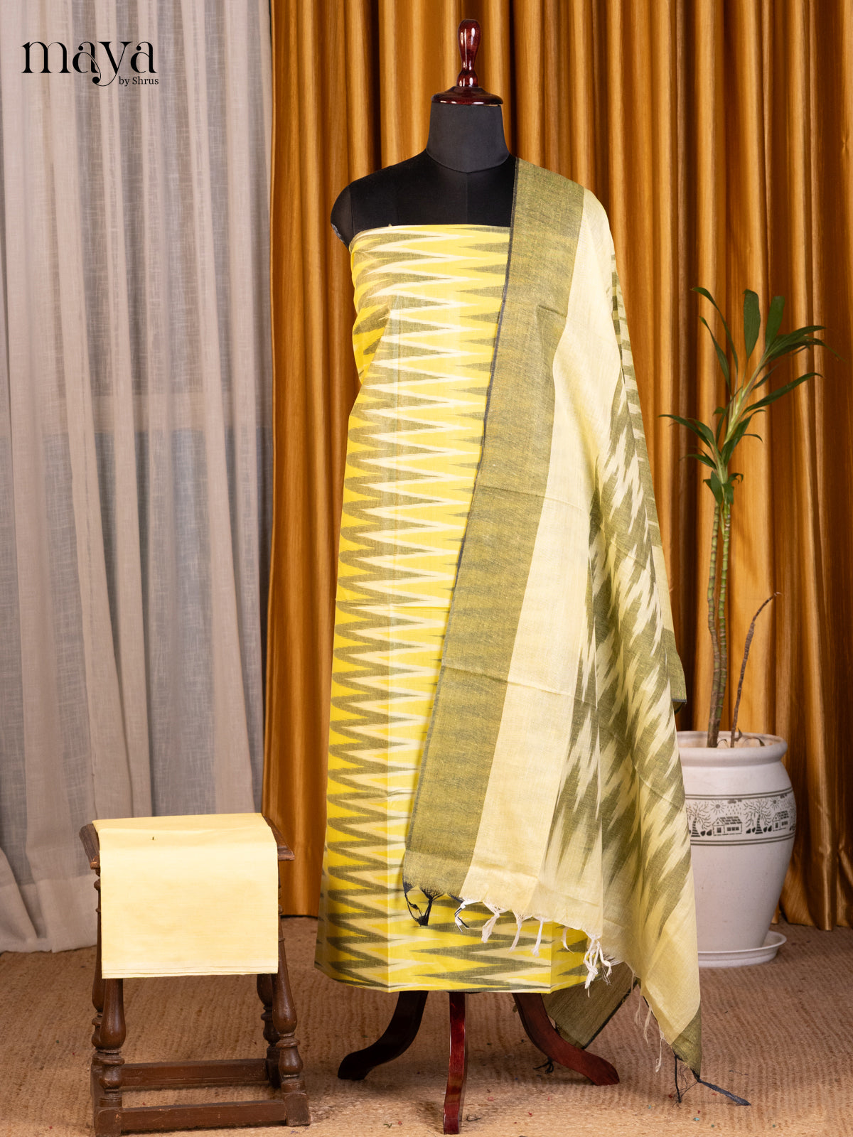 Yellow & Green - Ikkat Salwar Unstitch