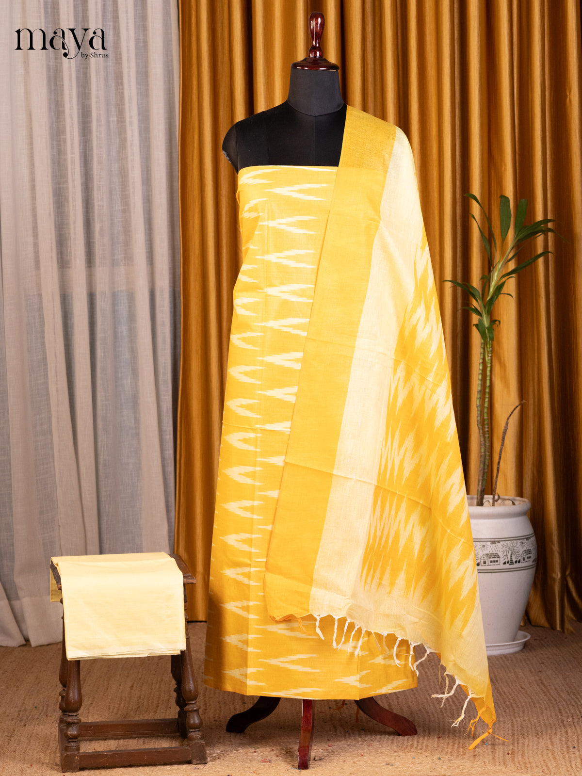 Yellow & Cream - Ikkat Salwar Unstitch