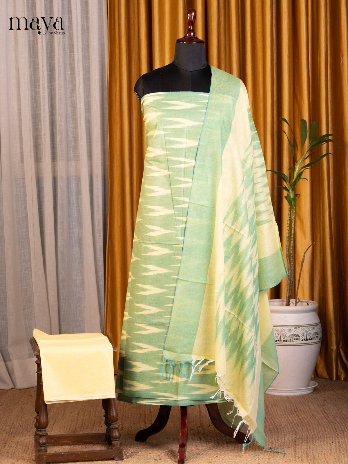 Green & Yellow - Ikkat Salwar Unstitch