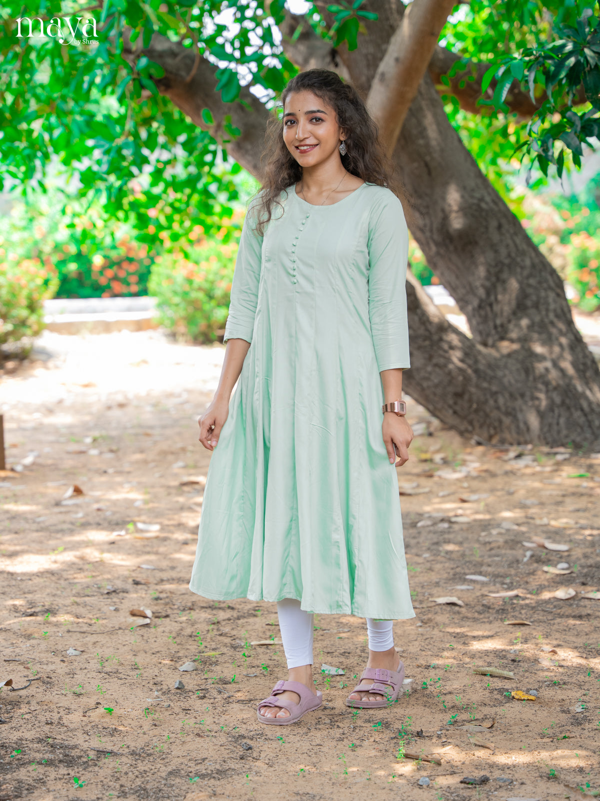 Ice Blue Solid Rayon Cotton Anarkali Kurti