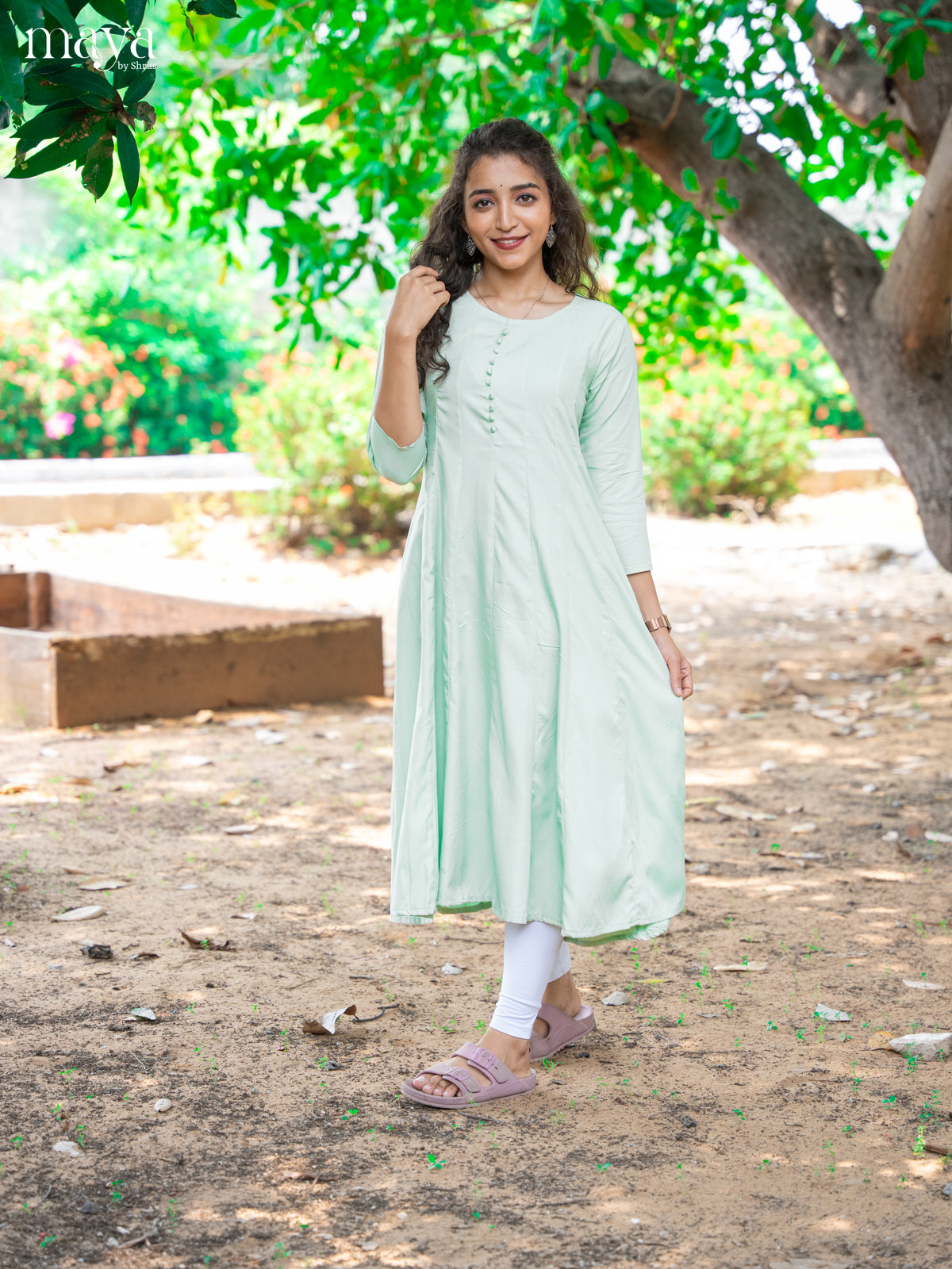 Ice Blue Solid Rayon Cotton Anarkali Kurti