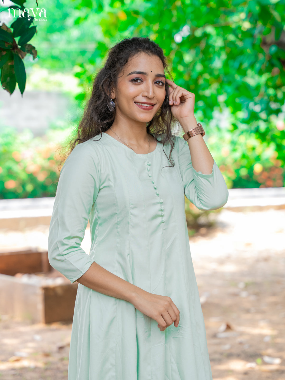 Ice Blue Solid Rayon Cotton Anarkali Kurti