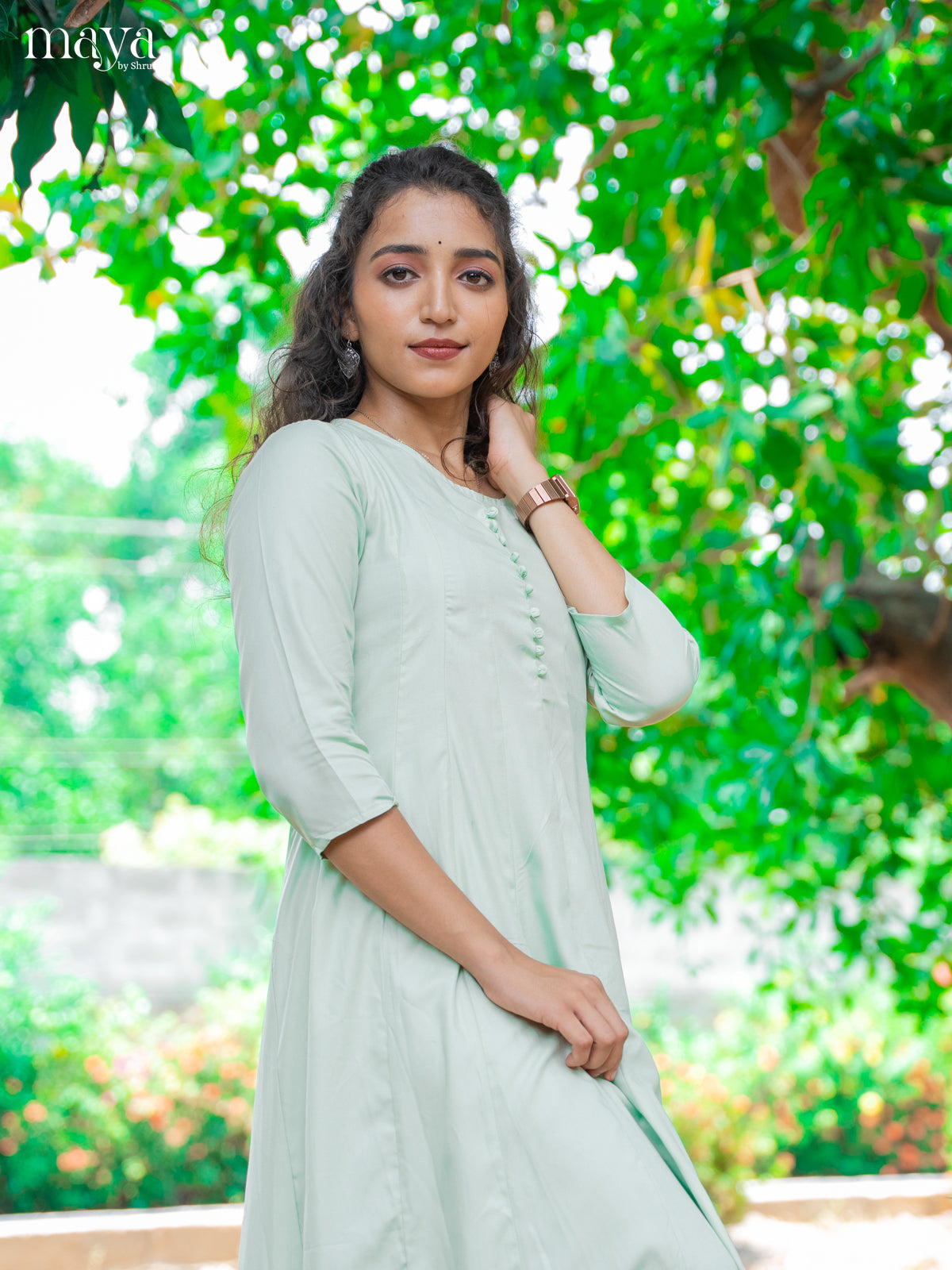 Ice Blue Solid Rayon Cotton Anarkali Kurti