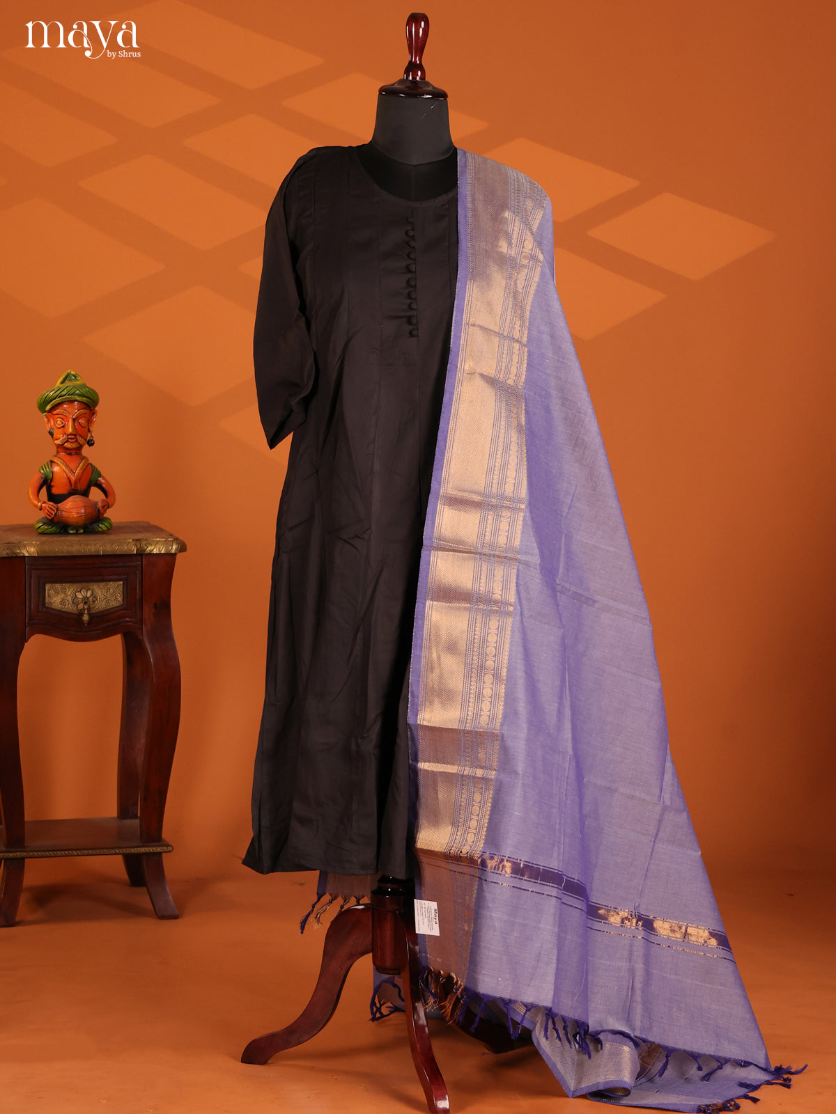 Lavender Chettinad Cotton Dupatta with self zari border