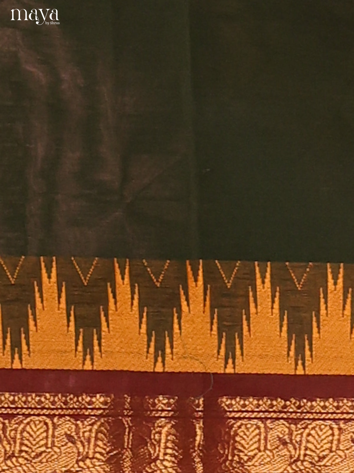 Green Chettinad Cotton Dupatta with contrast Maroon Zari Border