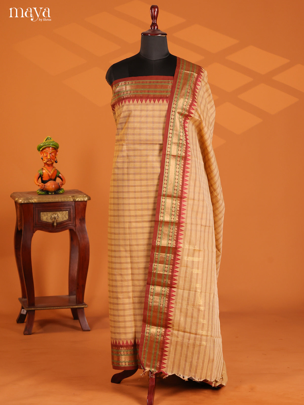 Beige & Maroon- chettinad top & dupatta combo