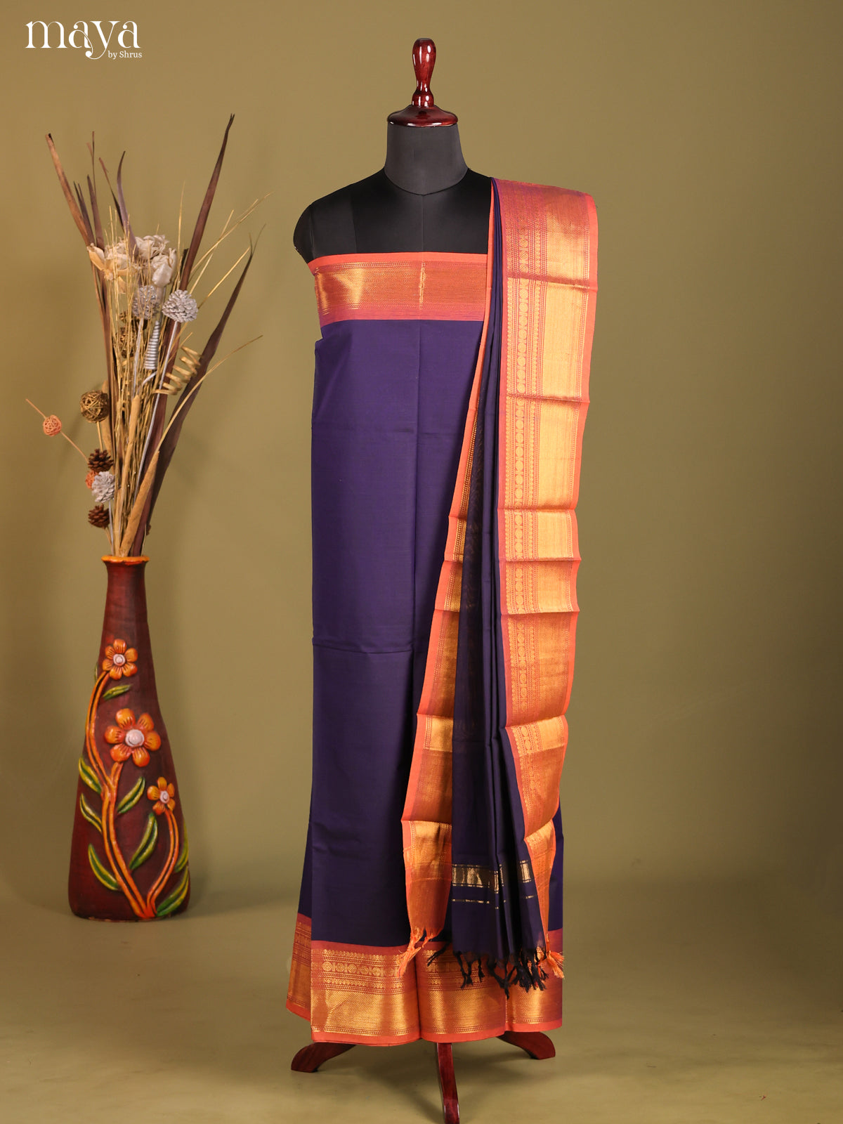 Blue & Orange - chettinad top & dupatta combo