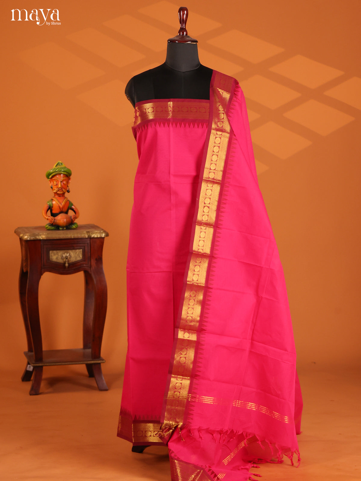 Pink & Maroon - chettinad top & dupatta combo
