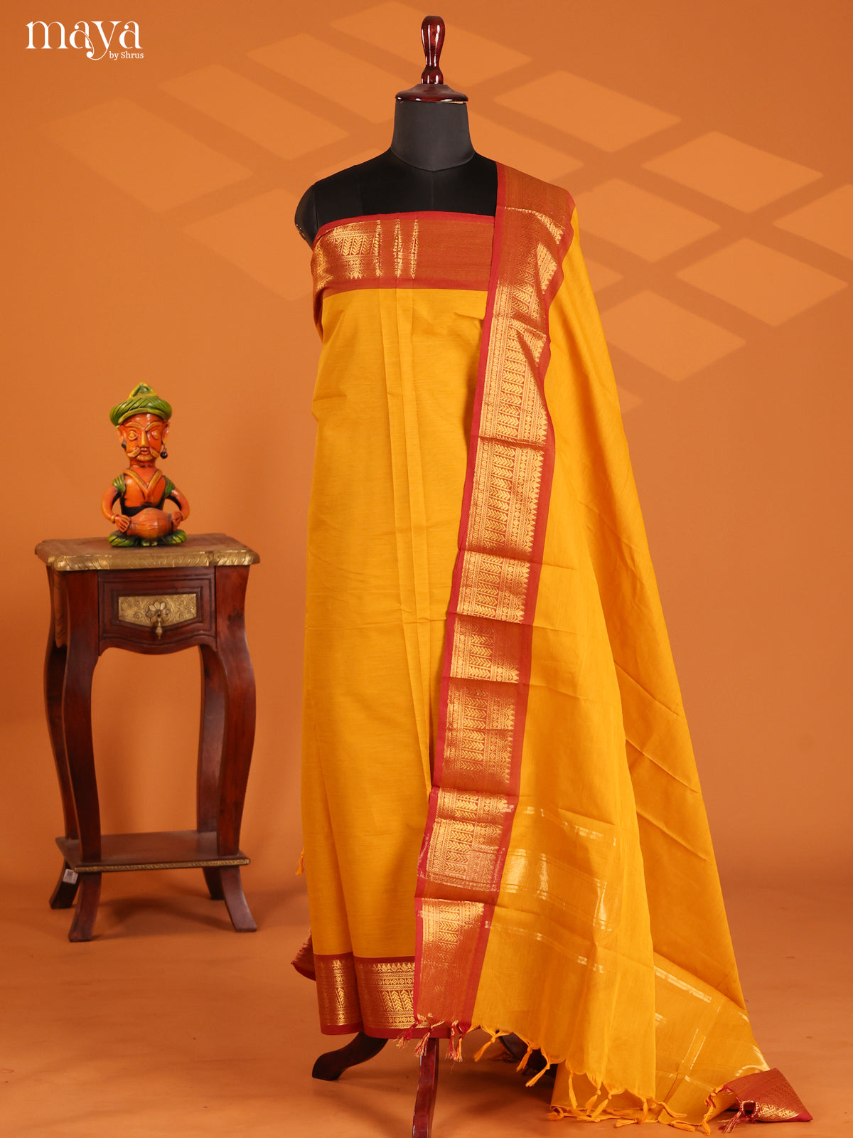 Mambala Yellow & Red- chettinad top & dupatta combo