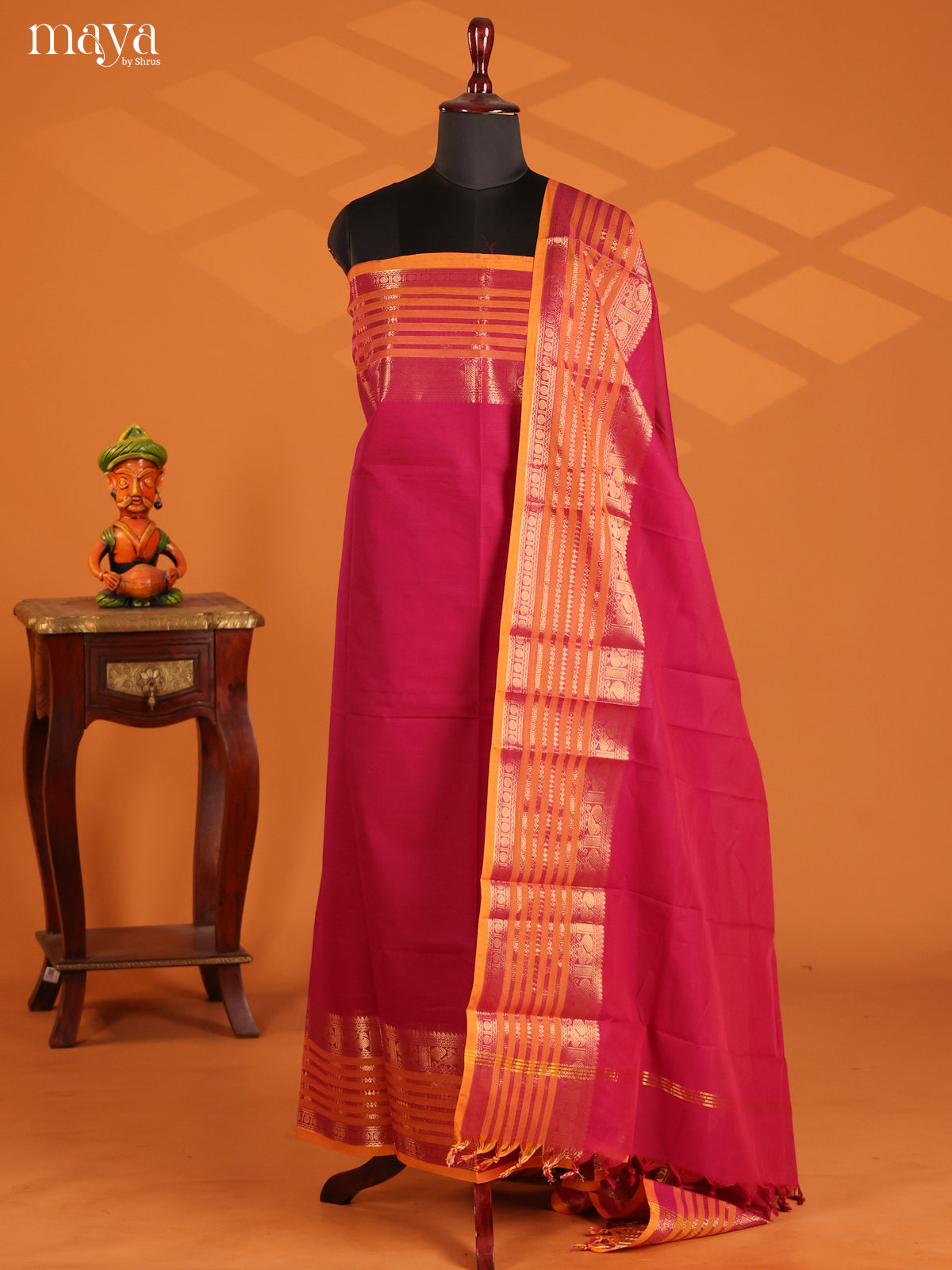 Red & Yellow - chettinad top & dupatta combo
