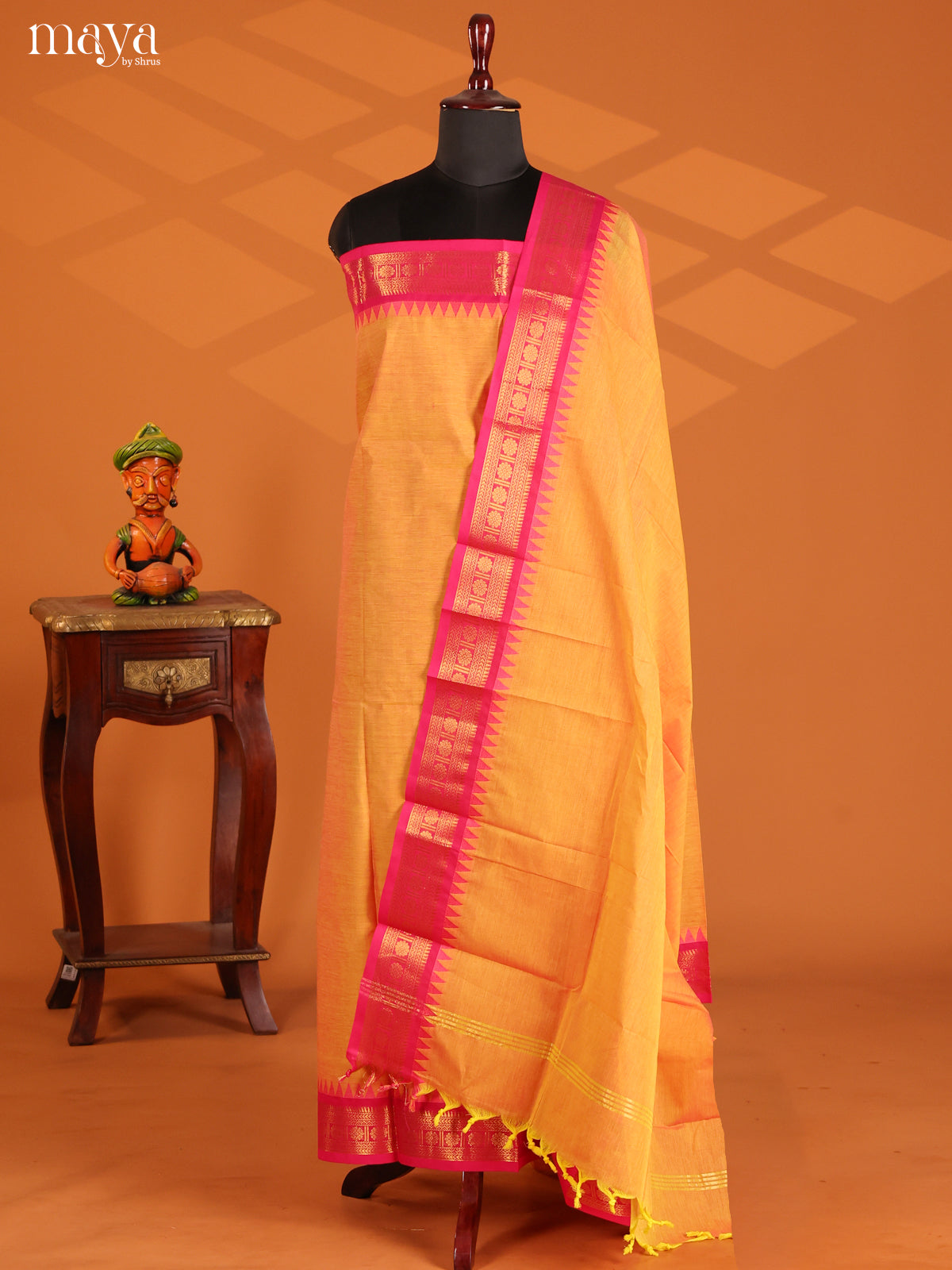 Mustard & Pink- chettinad top & dupatta combo