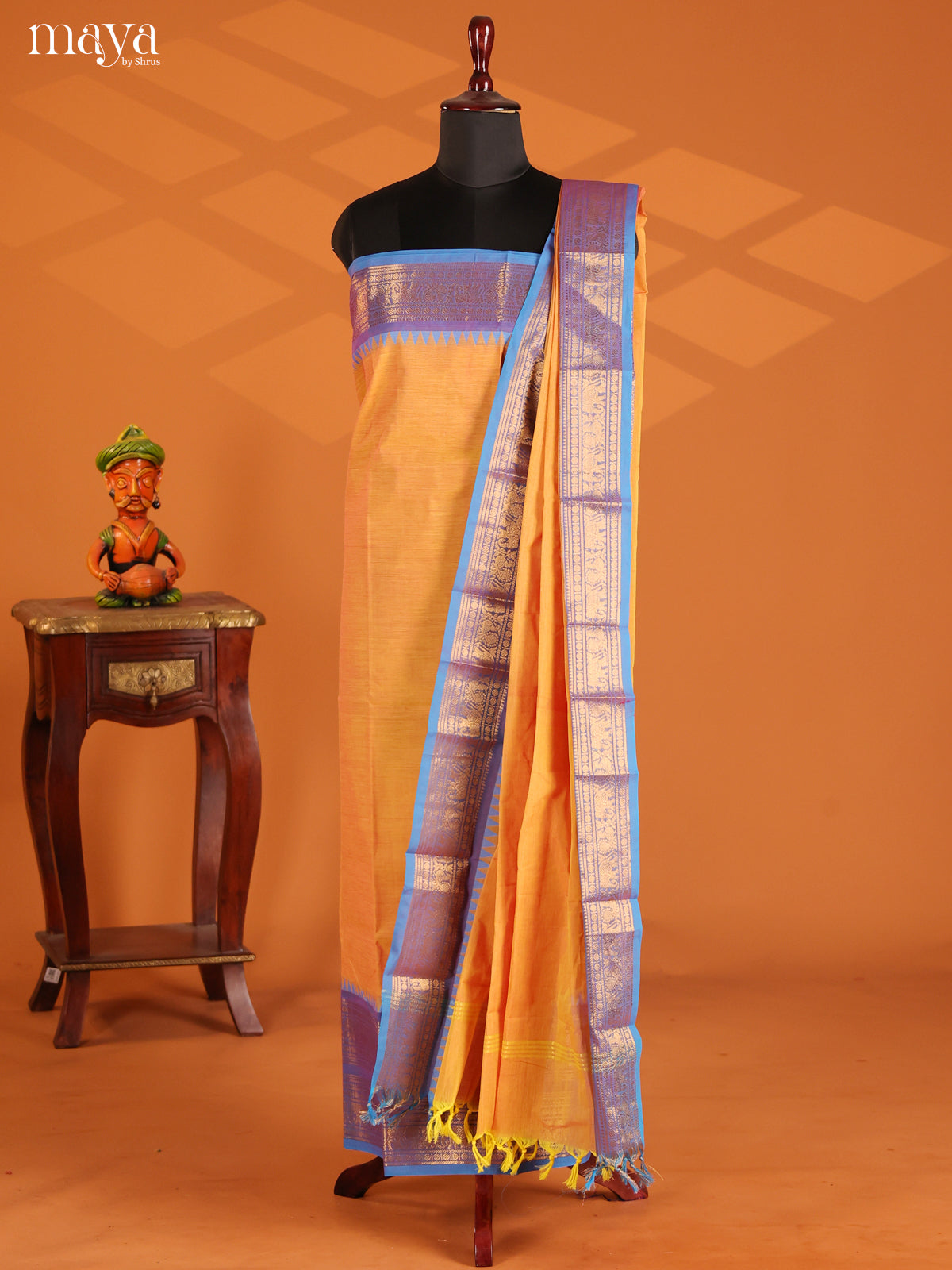 Mambala Yellow & Blue- chettinad top & dupatta combo