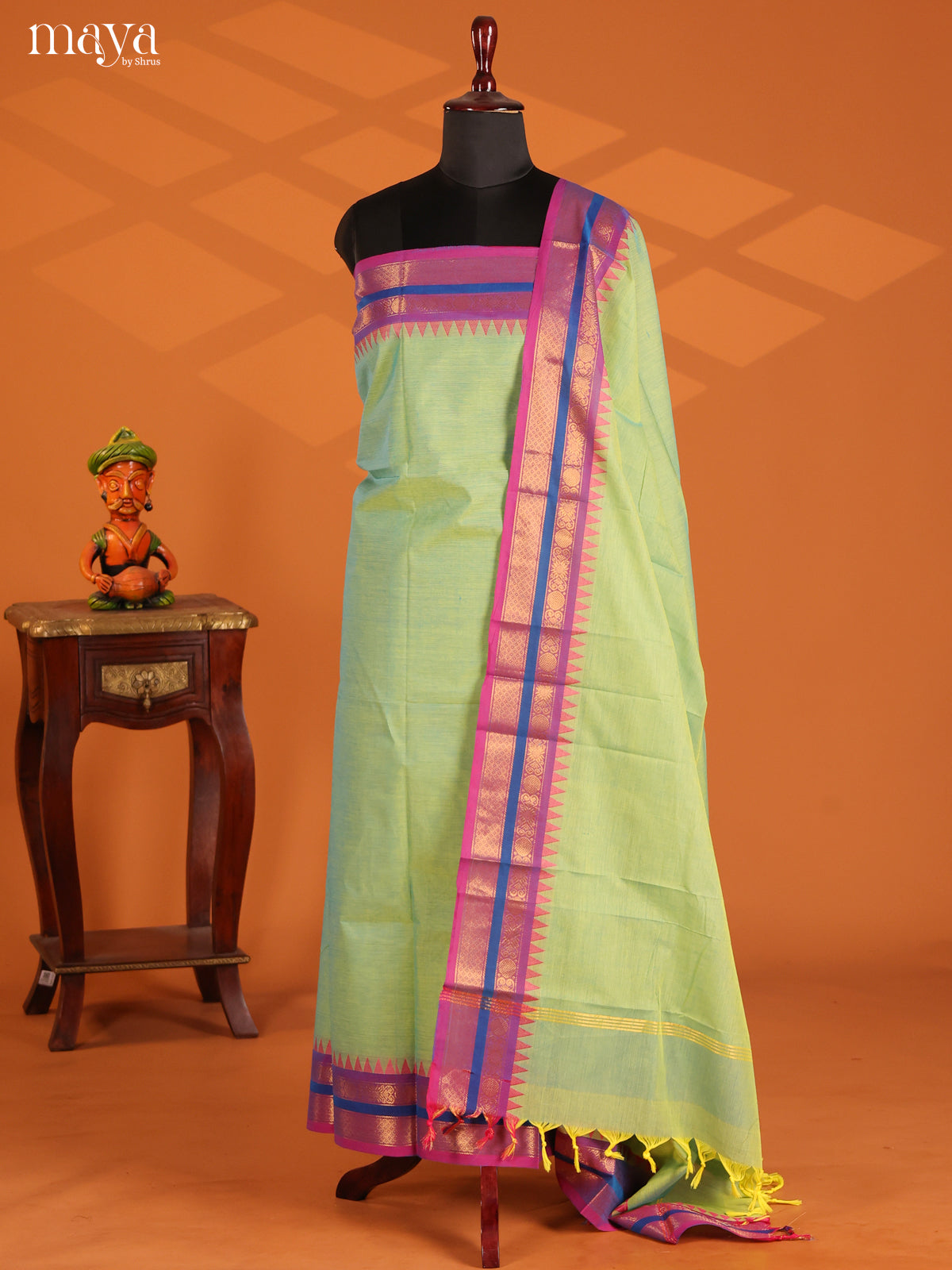 Pista Green with Purple- chettinad top & dupatta combo