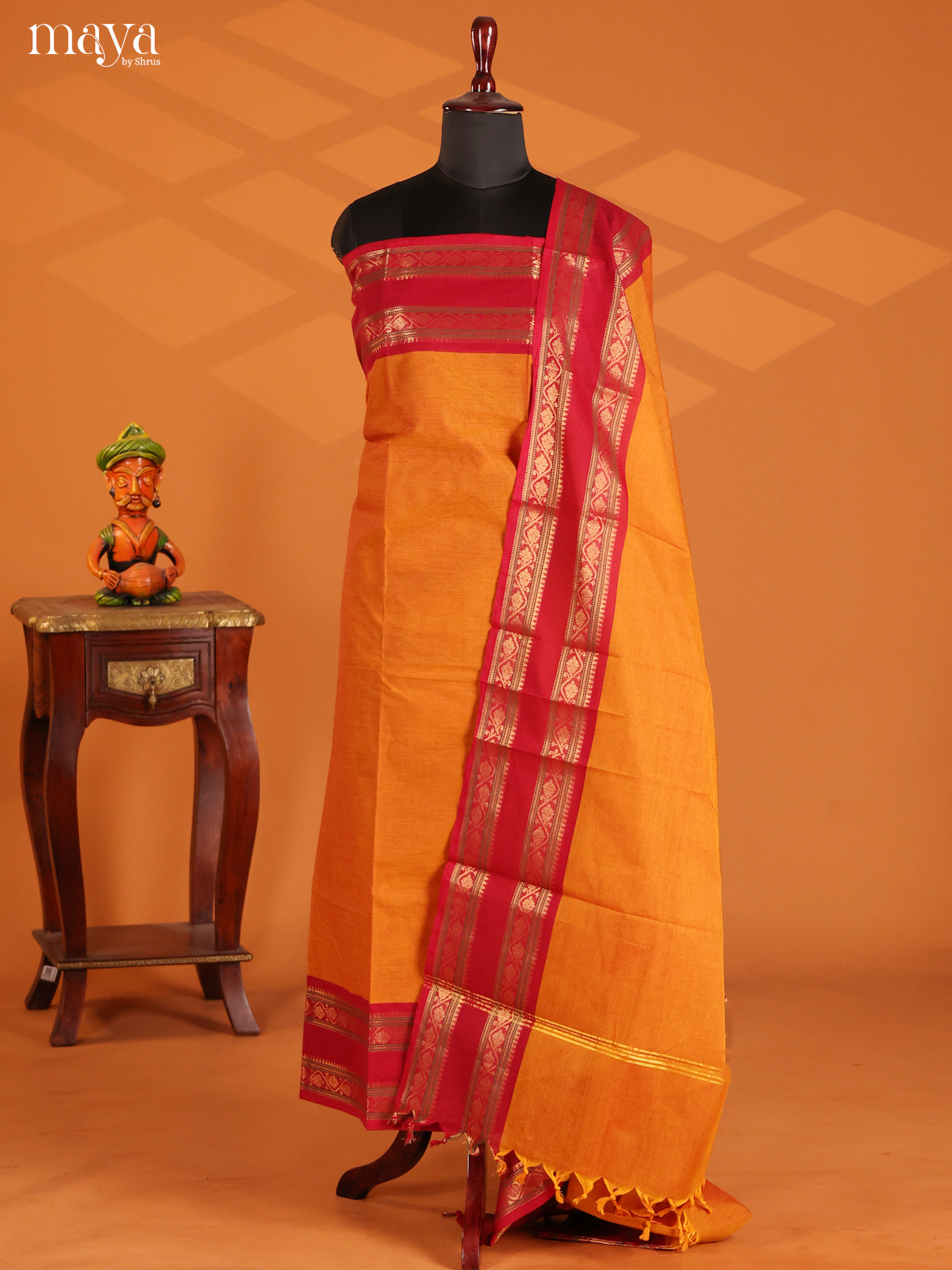 Mustard with Red - chettinad top & dupatta combo
