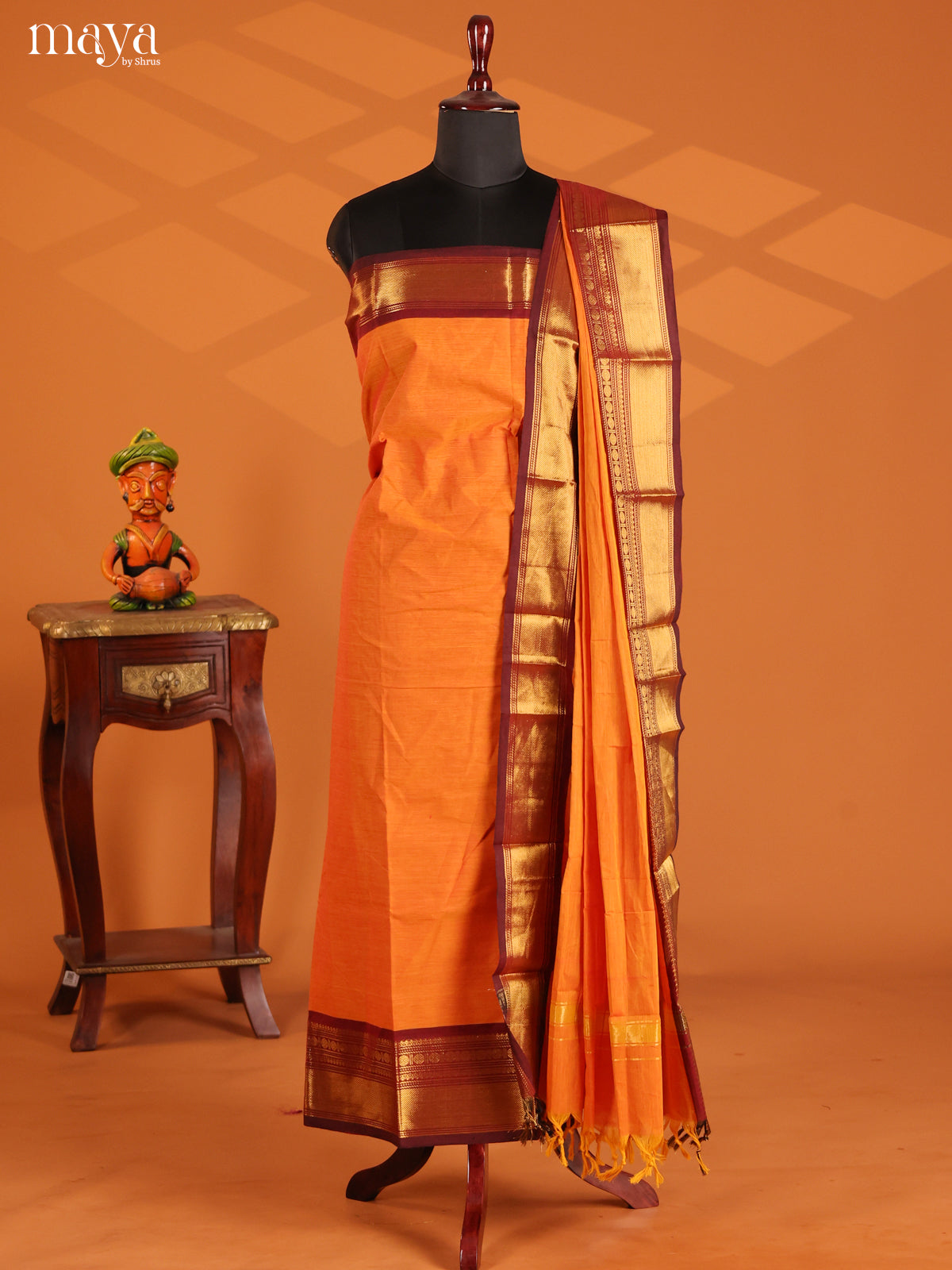 Orange with Maroon- chettinad top & dupatta combo