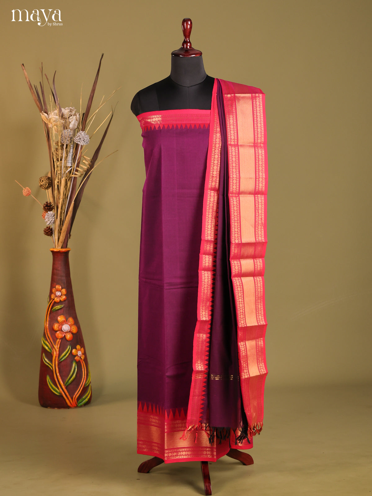 Purple & Pink - chettinad top & dupatta combo
