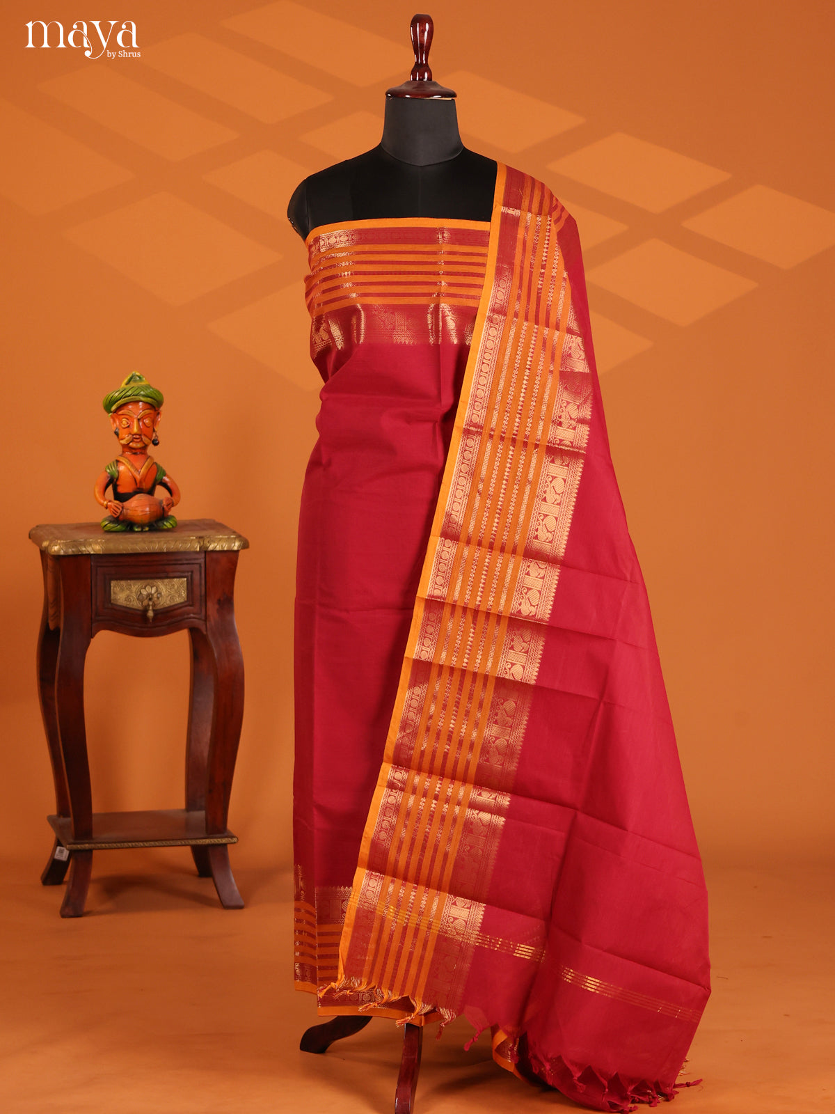 Red & Mustard - chettinad top & dupatta combo