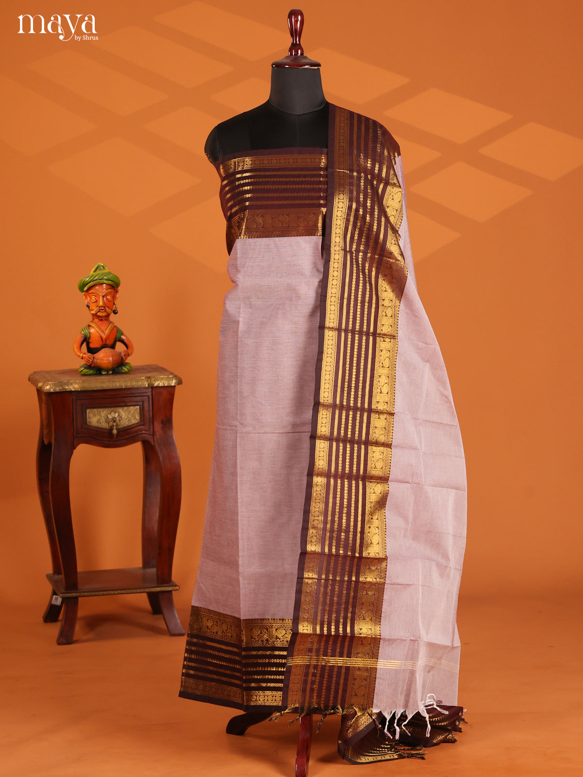 Grey & Brown - chettinad top & dupatta combo