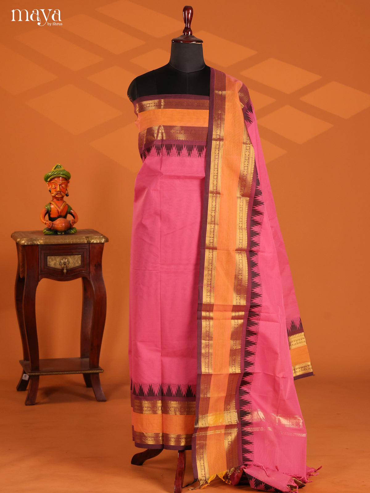 Pink & Purple - chettinad top & dupatta combo