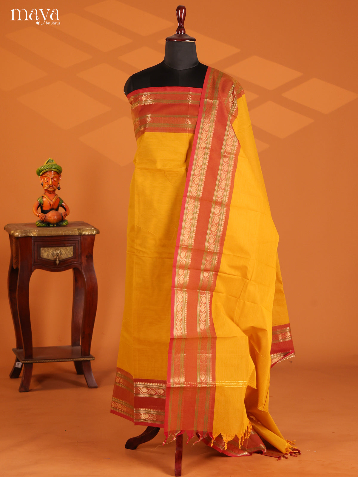 Mustard with red - chettinad top & dupatta combo