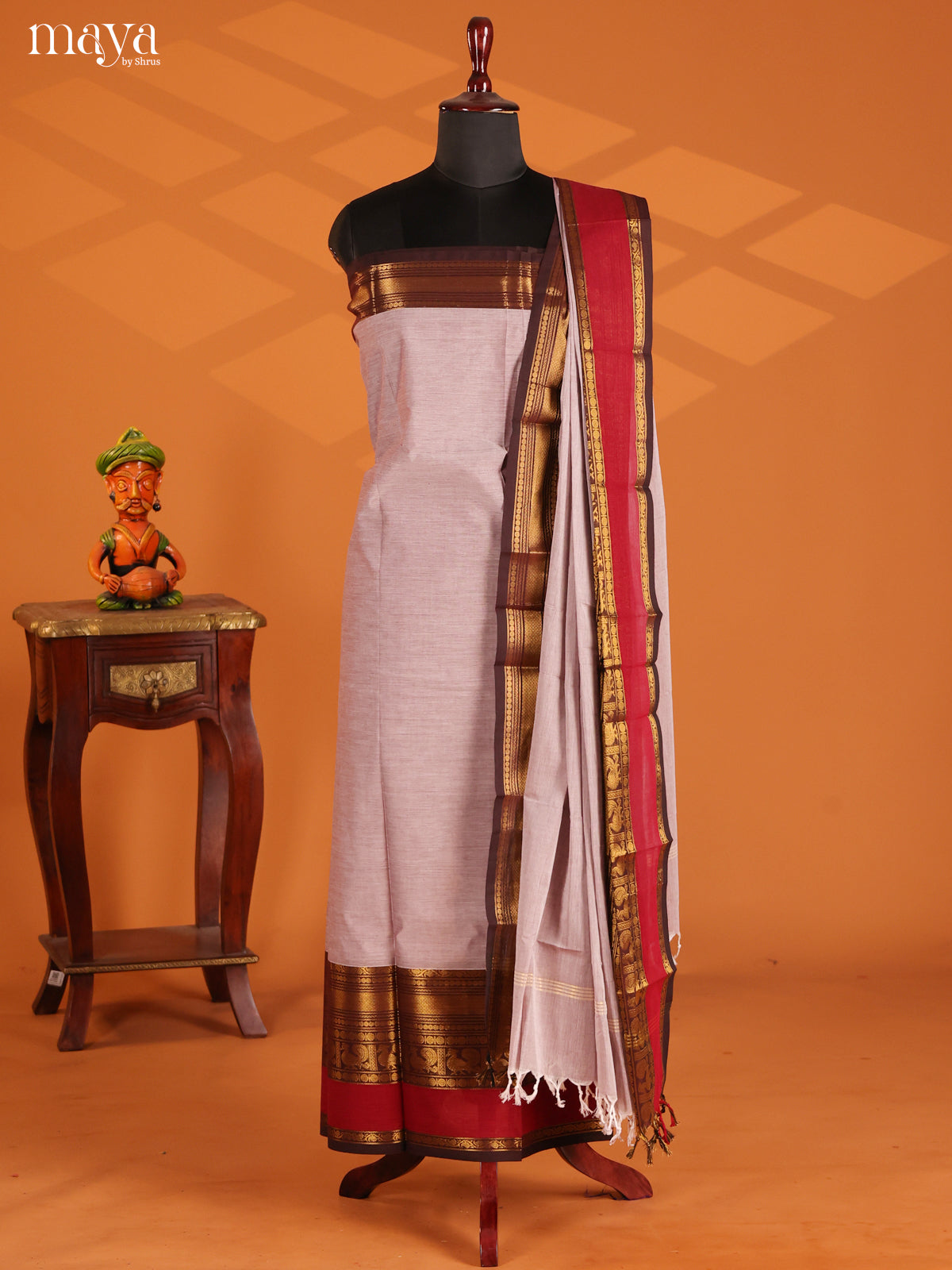 Grey & Brown- chettinad top & dupatta combo