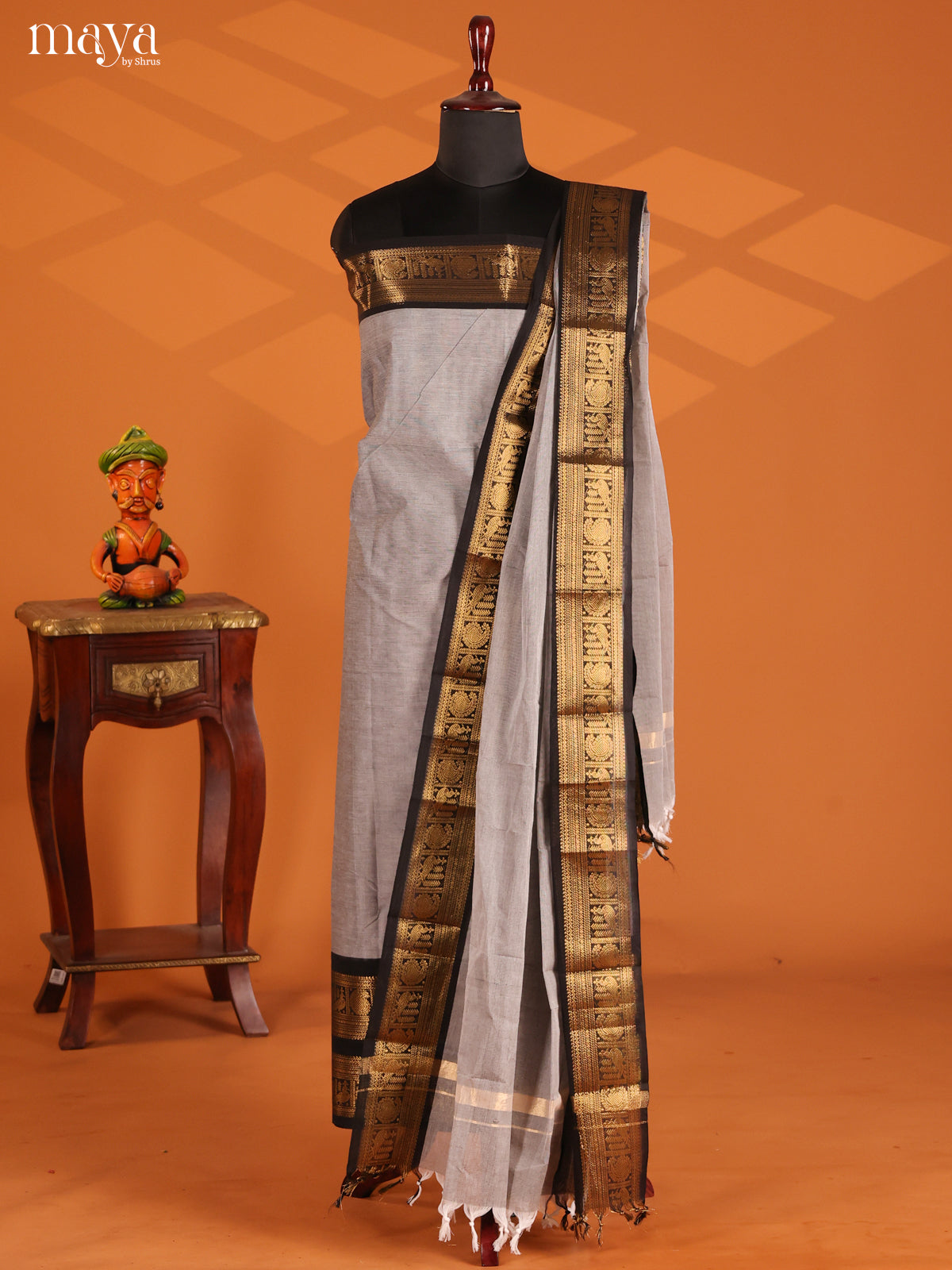 Grey & Black - chettinad top & dupatta combo