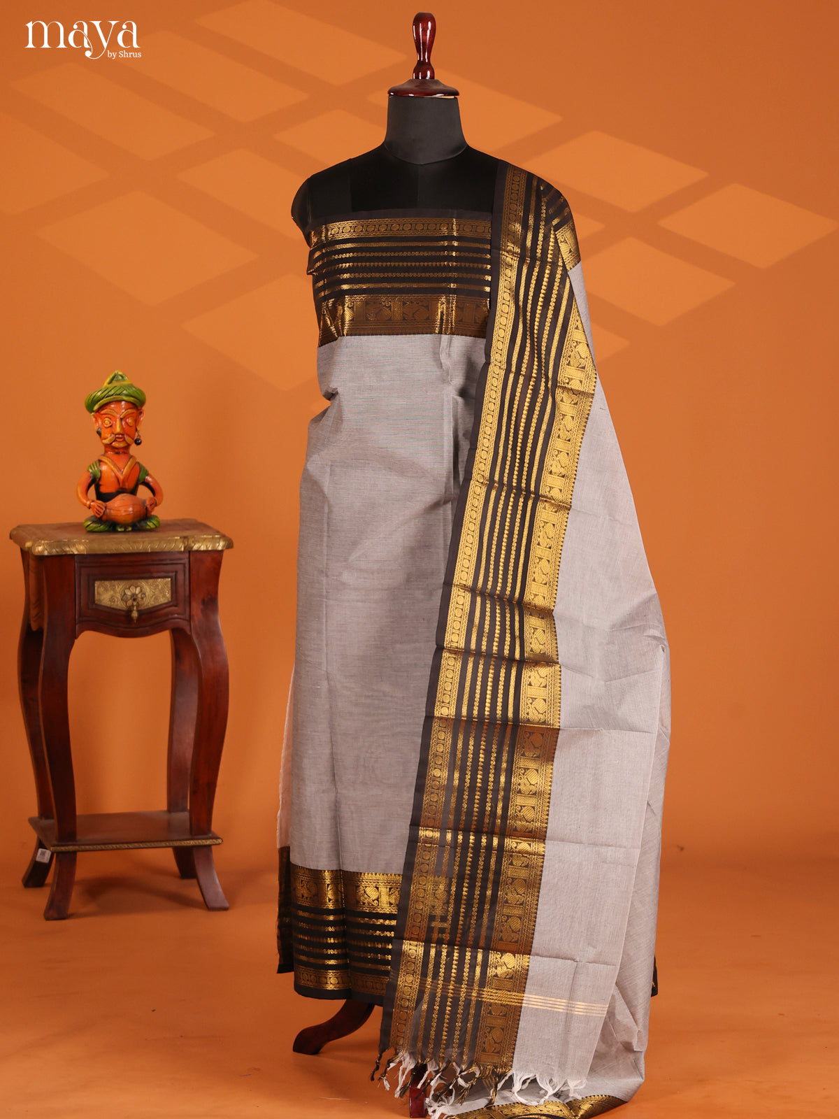 Grey & Black- chettinad top & dupatta combo