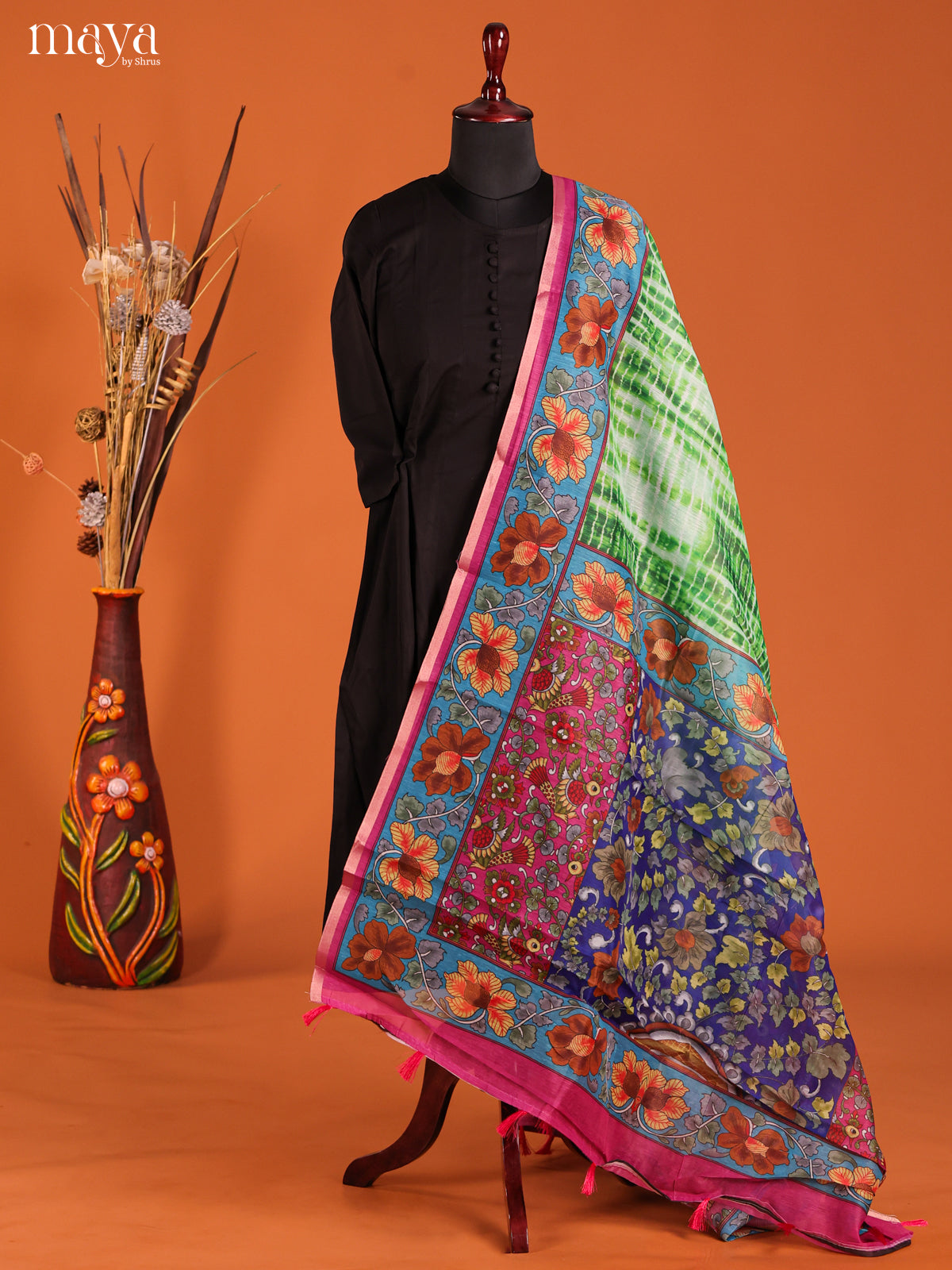 Green & Blue -Semi Maheshwari Print Dupatta